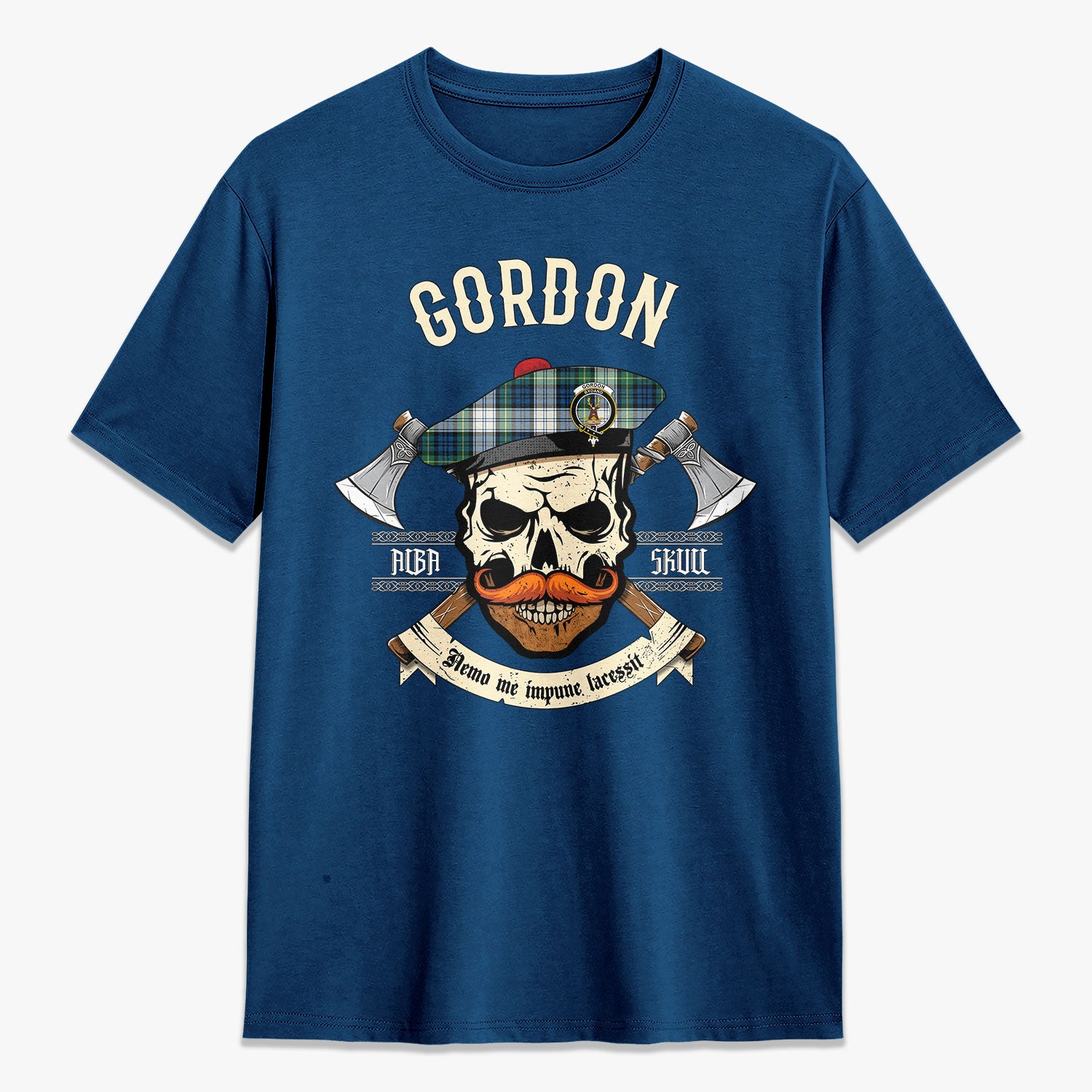 Gordon Dress Ancient Tartan Crest 2D T-shirt - Alba Skull Style