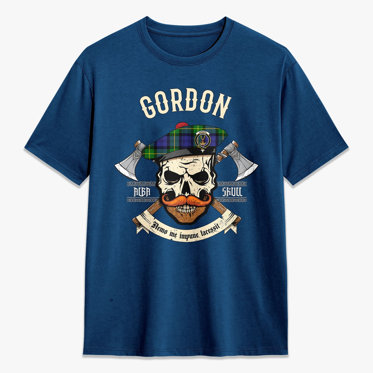 Gordon Modern Tartan Crest 2D T-shirt - Alba Skull Style