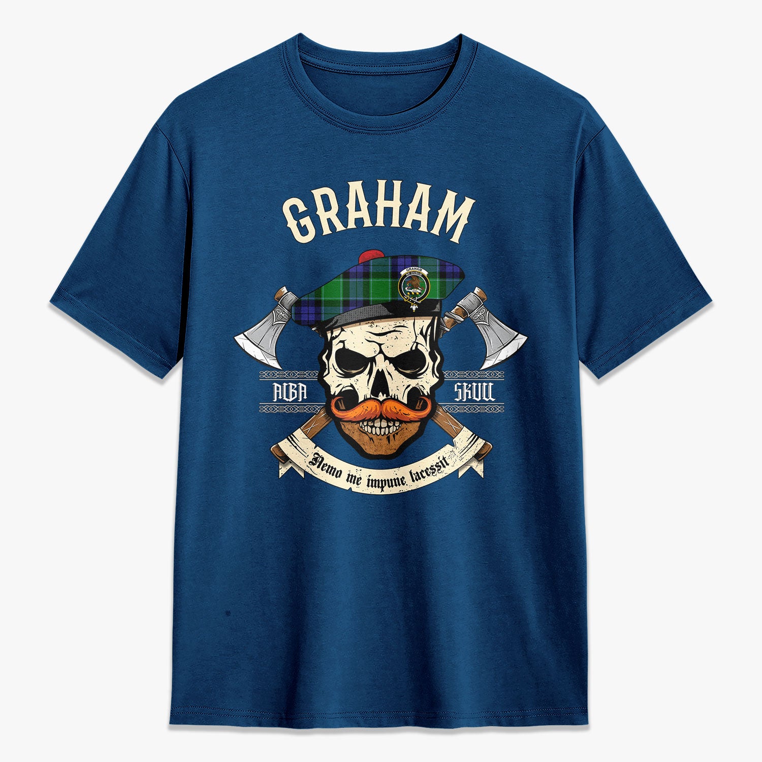 Graham of Menteith Modern Tartan Crest 2D T-shirt - Alba Skull Style