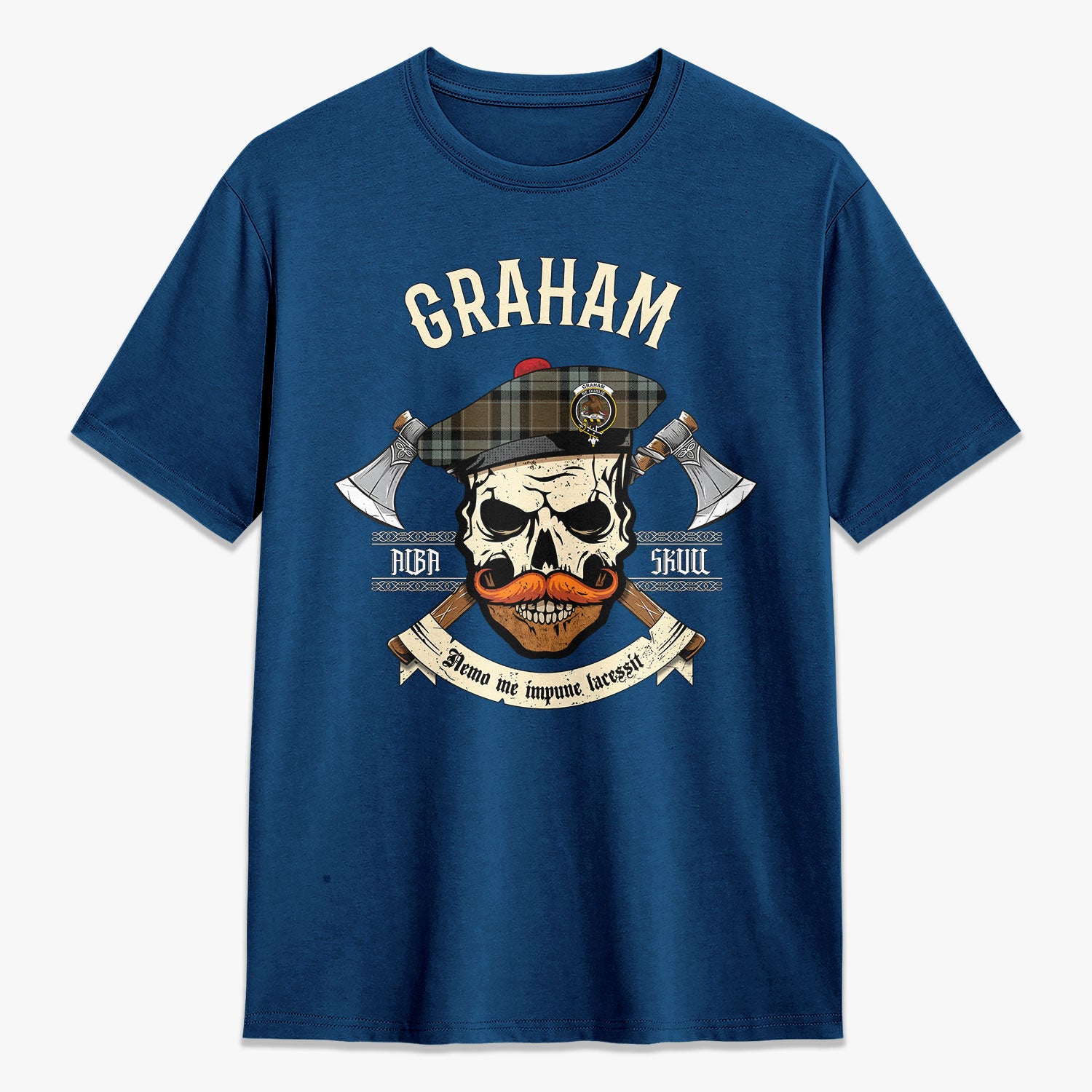 Graham of Menteith Weathered Tartan Crest 2D T-shirt - Alba Skull Style