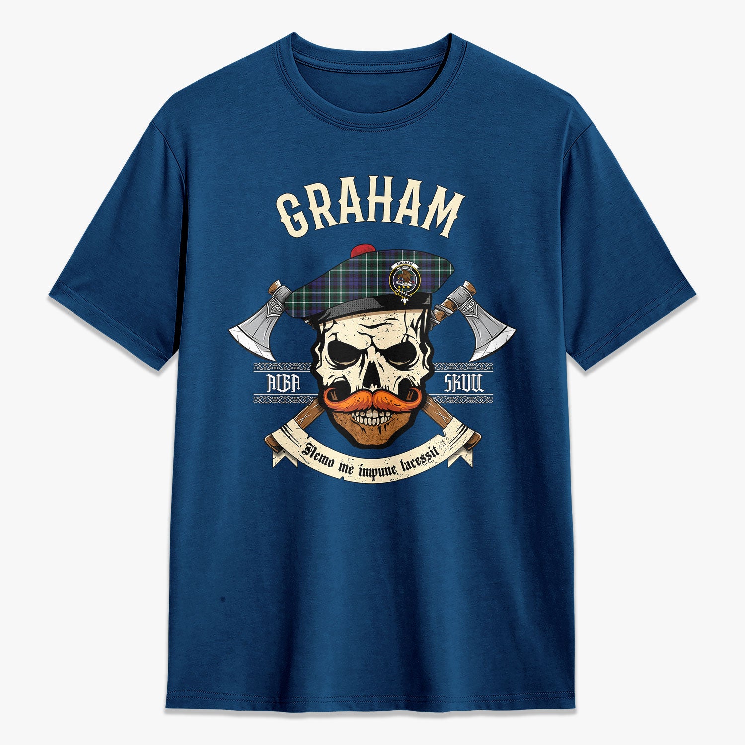 Graham of Montrose Modern Tartan Crest 2D T-shirt - Alba Skull Style