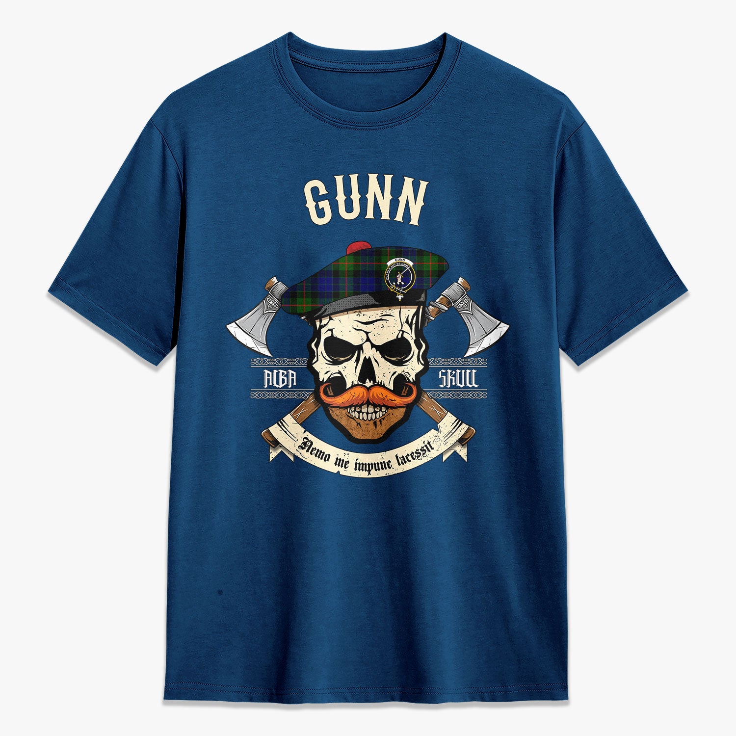 Gunn Modern Tartan Crest 2D T-shirt - Alba Skull Style