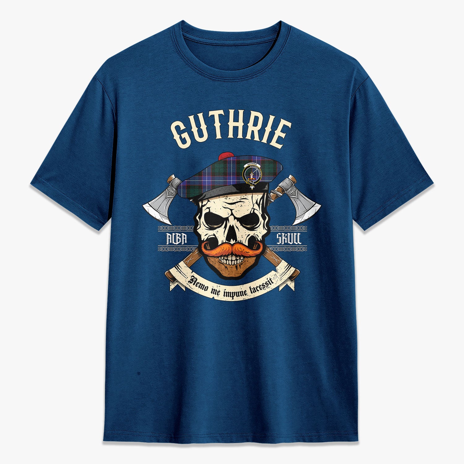 Guthrie Modern Tartan Crest 2D T-shirt - Alba Skull Style