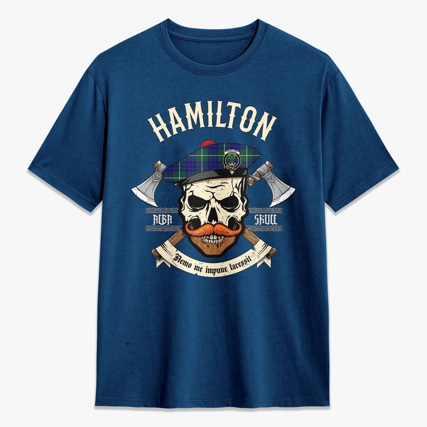 Hamilton Hunting Modern Tartan Crest 2D T-shirt - Alba Skull Style