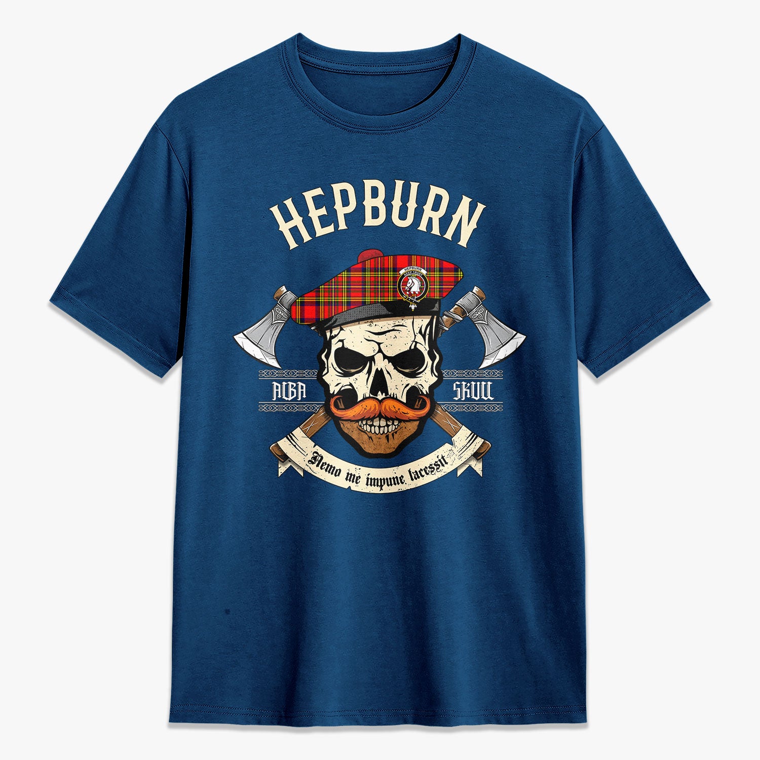 Hepburn Tartan Crest 2D T-shirt - Alba Skull Style