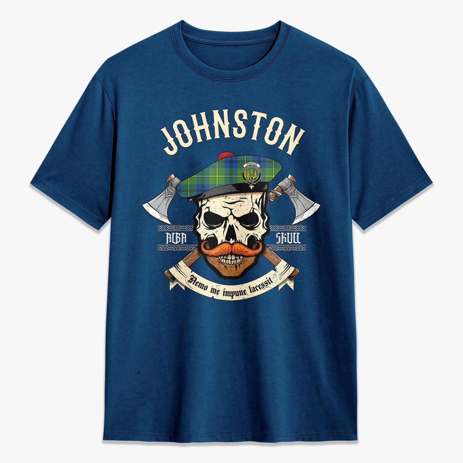 Johnston Ancient Tartan Crest 2D T-shirt - Alba Skull Style