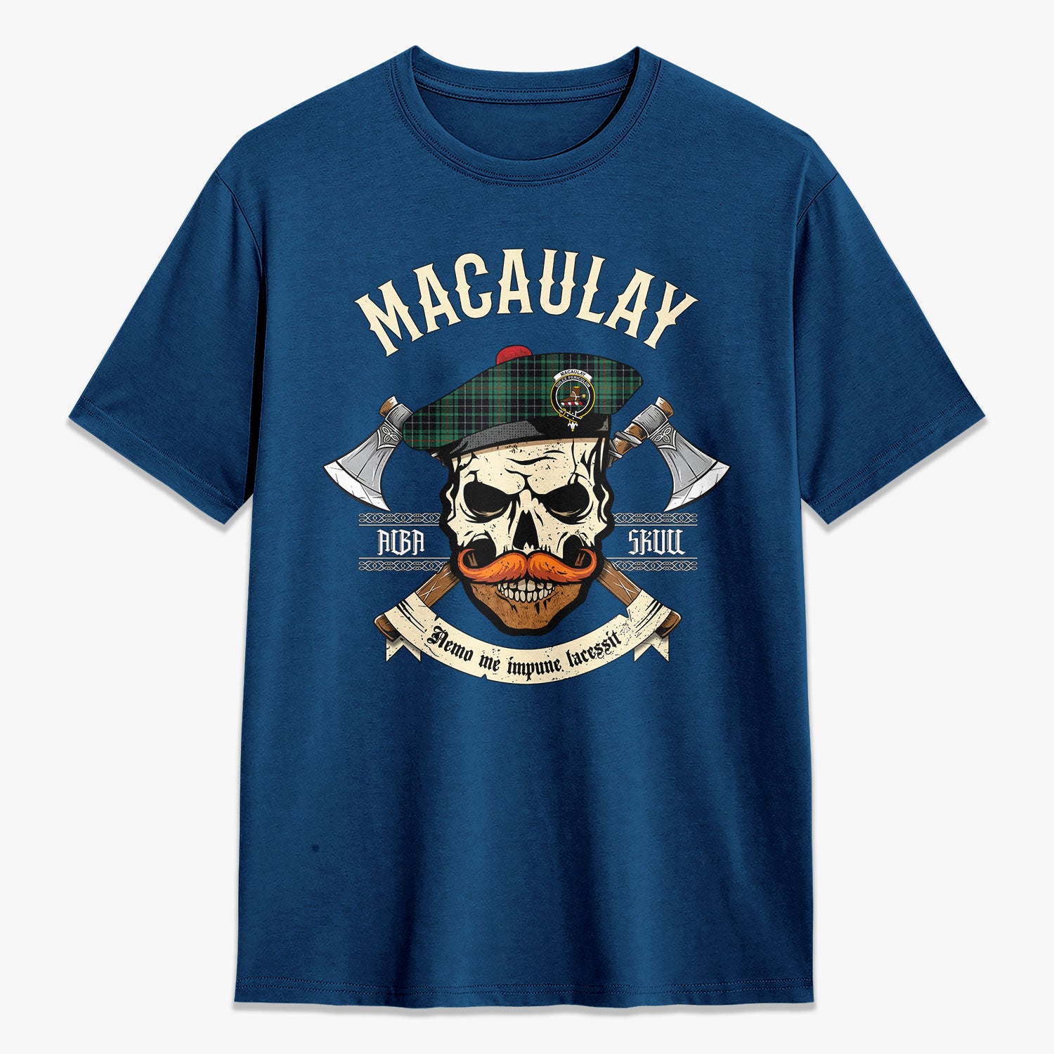 MacAulay Hunting Ancient Tartan Crest 2D T-shirt - Alba Skull Style