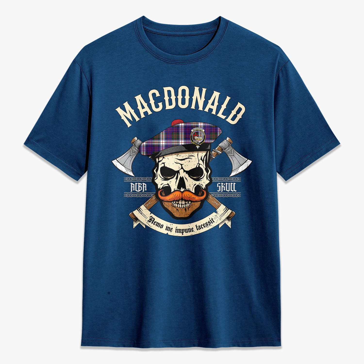 MacDonald Dress Modern Tartan Crest 2D T-shirt - Alba Skull Style