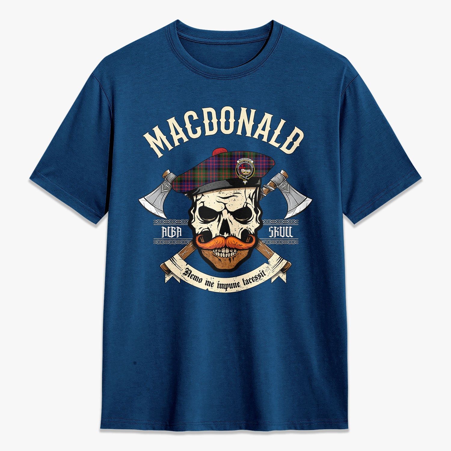 MacDonald Modern Tartan Crest 2D T-shirt - Alba Skull Style