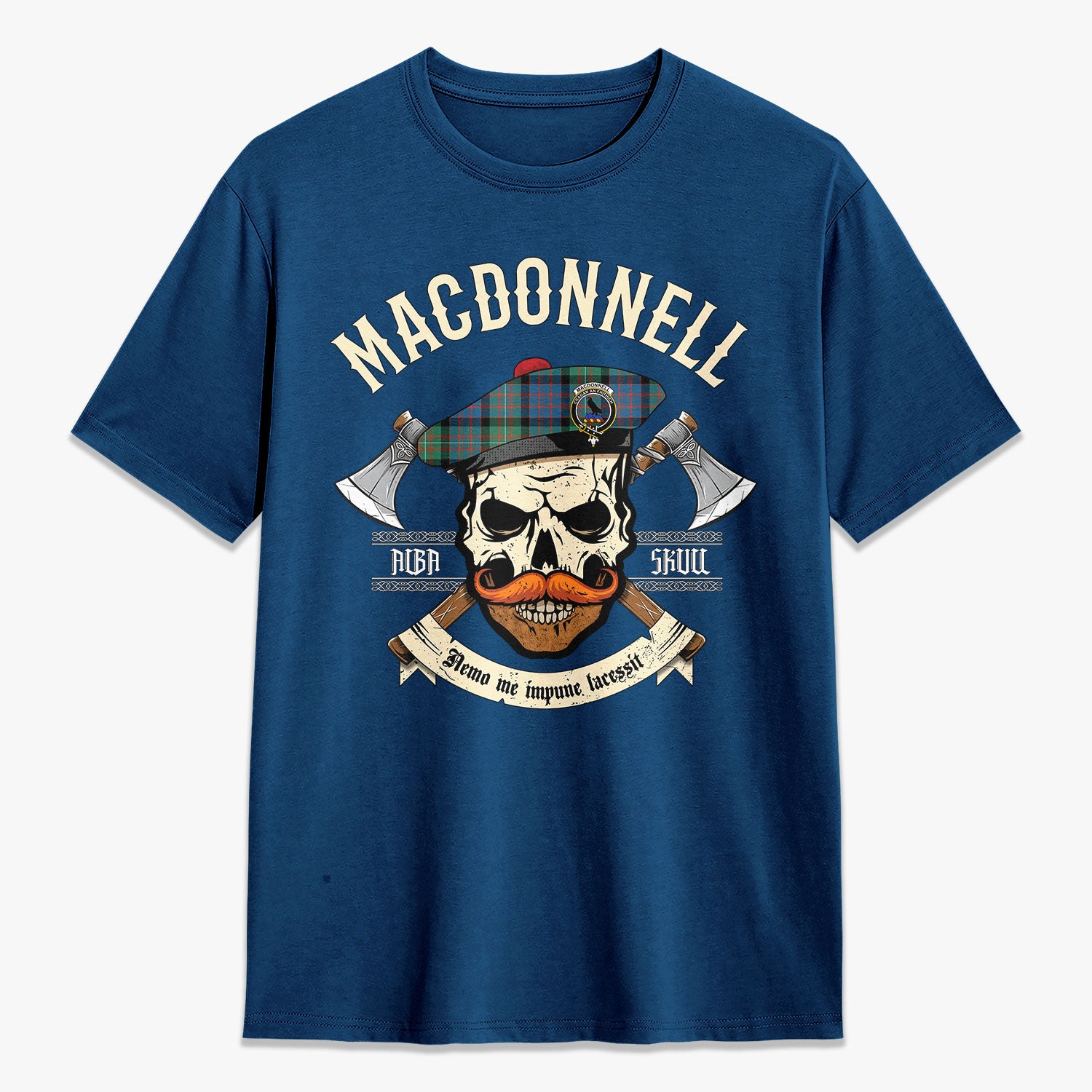 MacDonnell of Glengarry Ancient Tartan Crest 2D T-shirt - Alba Skull Style