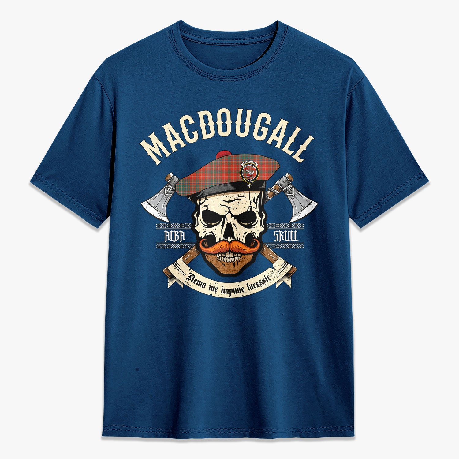 MacDougall Ancient Tartan Crest 2D T-shirt - Alba Skull Style