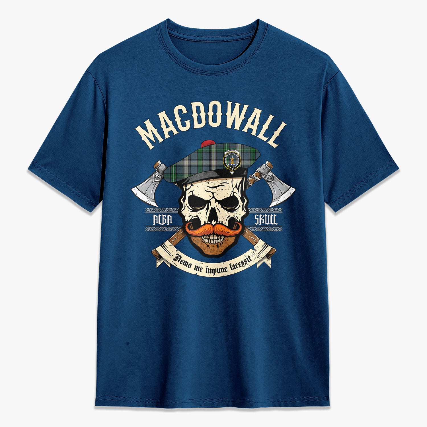 MacDowall Tartan Crest 2D T-shirt - Alba Skull Style