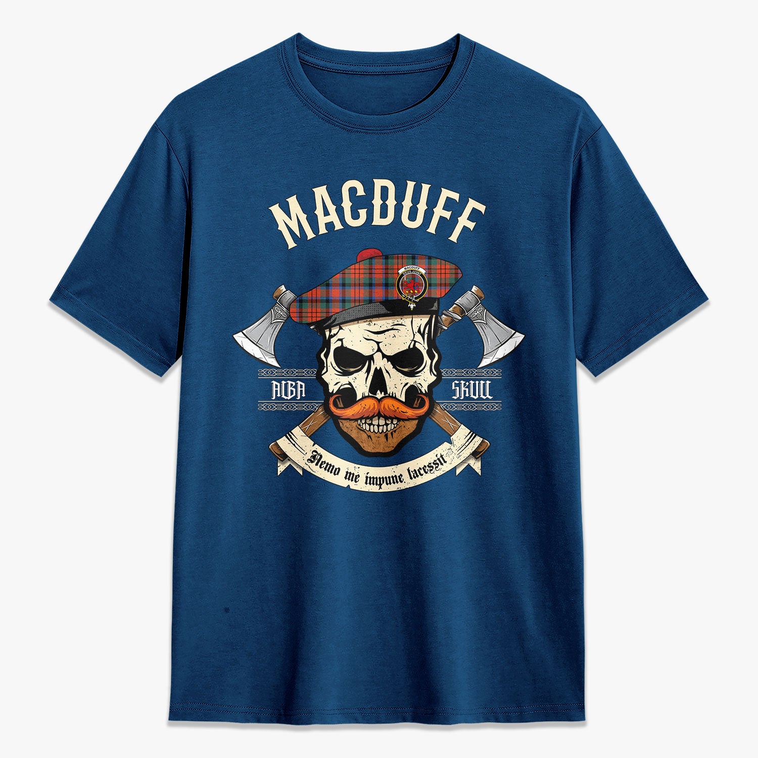 MacDuff Ancient Tartan Crest 2D T-shirt - Alba Skull Style