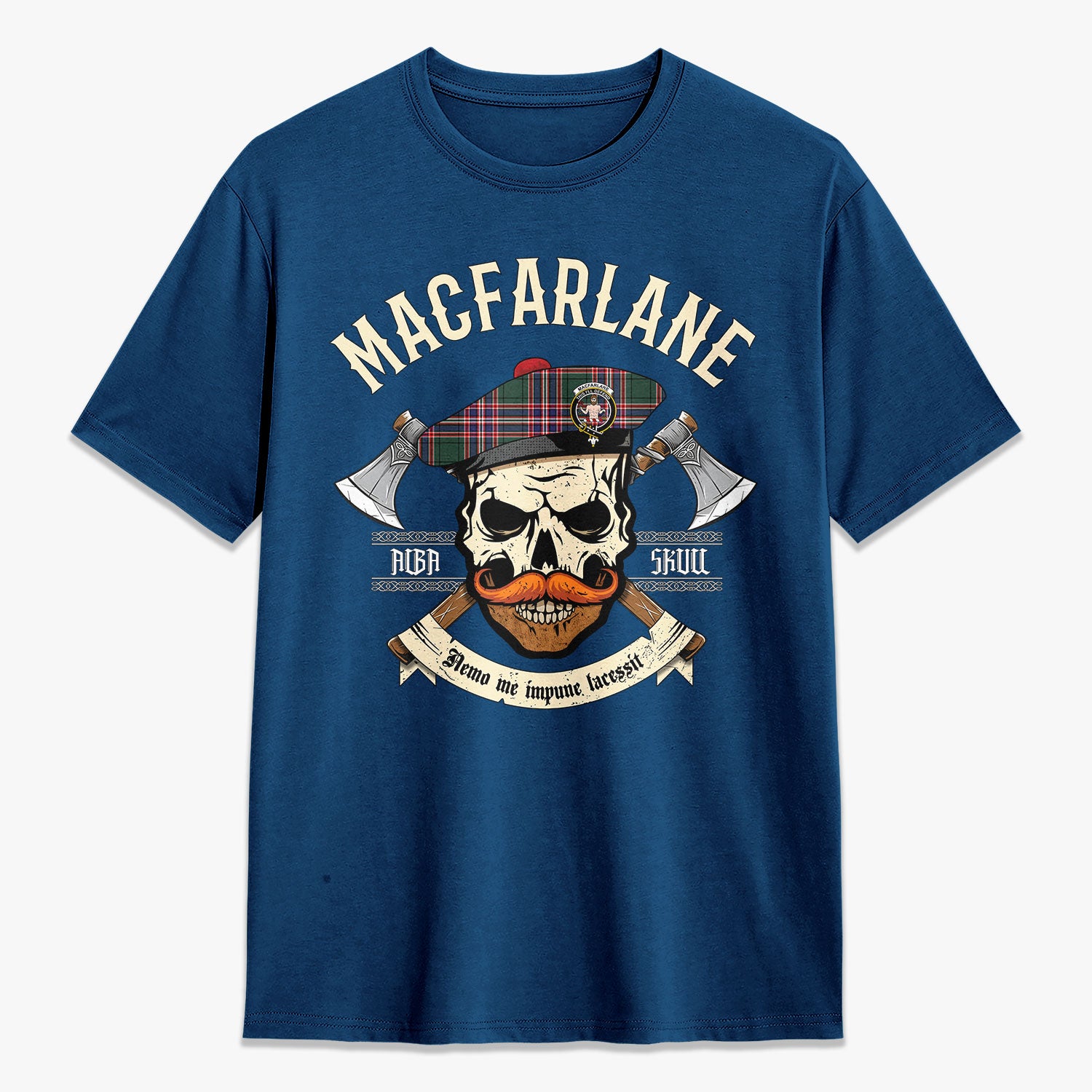 MacFarlane Hunting Modern Tartan Crest 2D T-shirt - Alba Skull Style