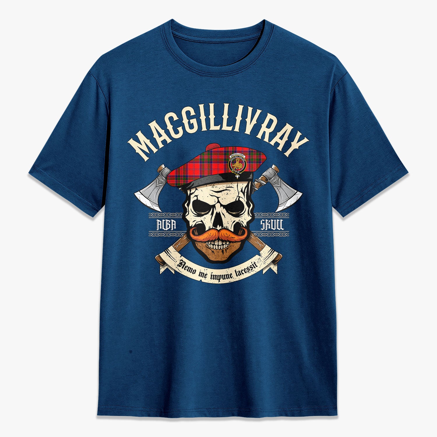 MacGillivray Modern Tartan Crest 2D T-shirt - Alba Skull Style