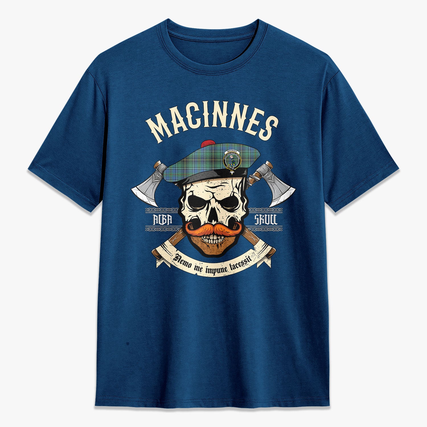 MacInnes Ancient Tartan Crest 2D T-shirt - Alba Skull Style