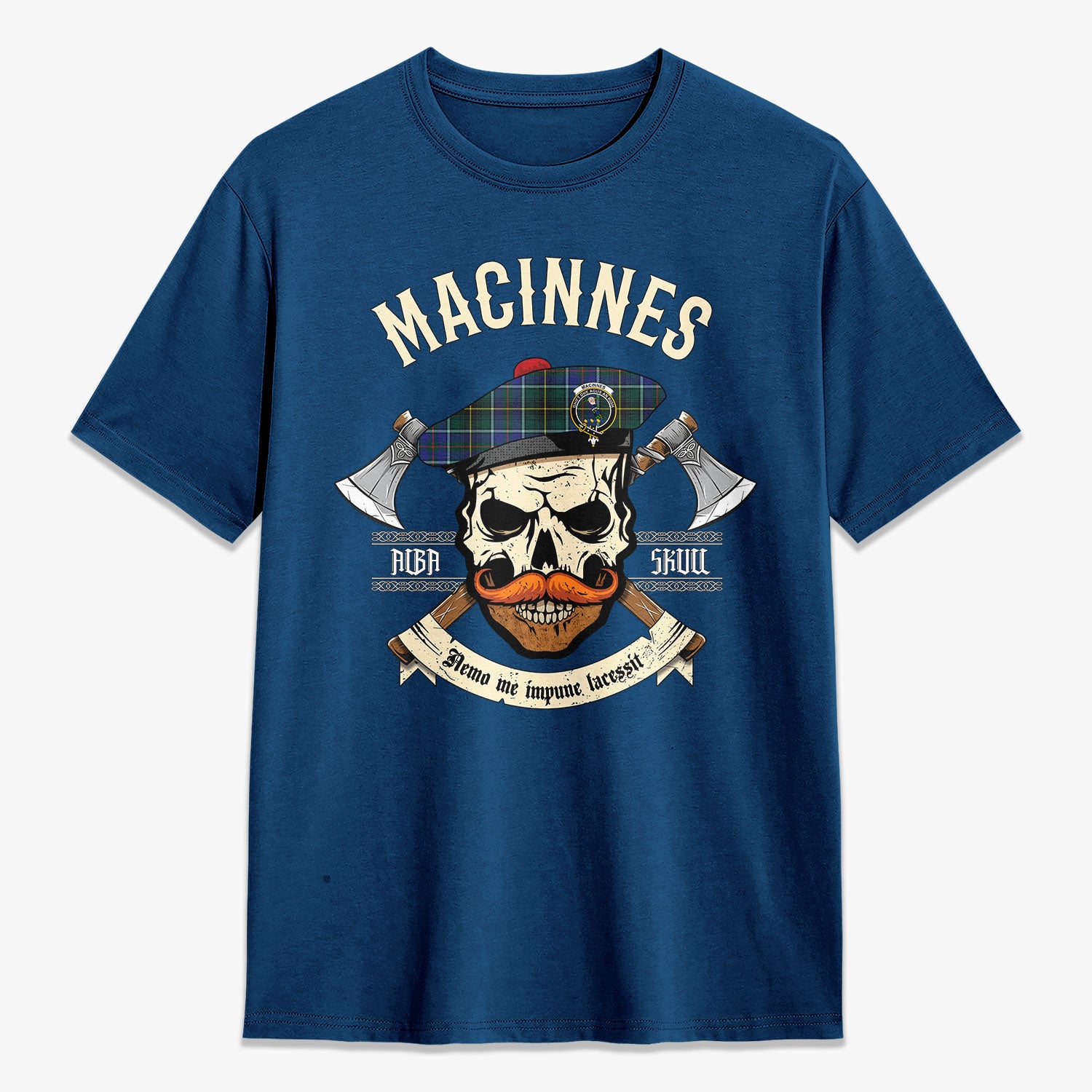 MacInnes Modern Tartan Crest 2D T-shirt - Alba Skull Style