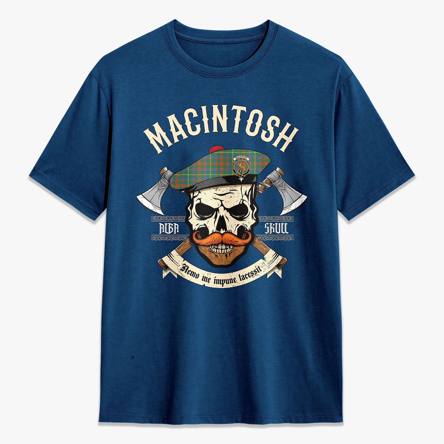 MacIntosh Hunting Ancient Tartan Crest 2D T-shirt - Alba Skull Style