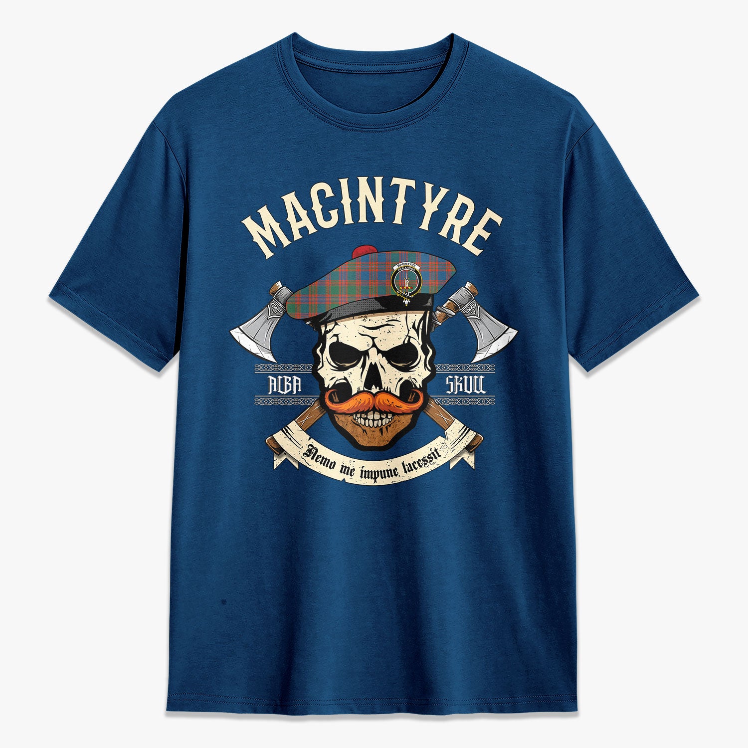 MacIntyre Ancient Tartan Crest 2D T-shirt - Alba Skull Style