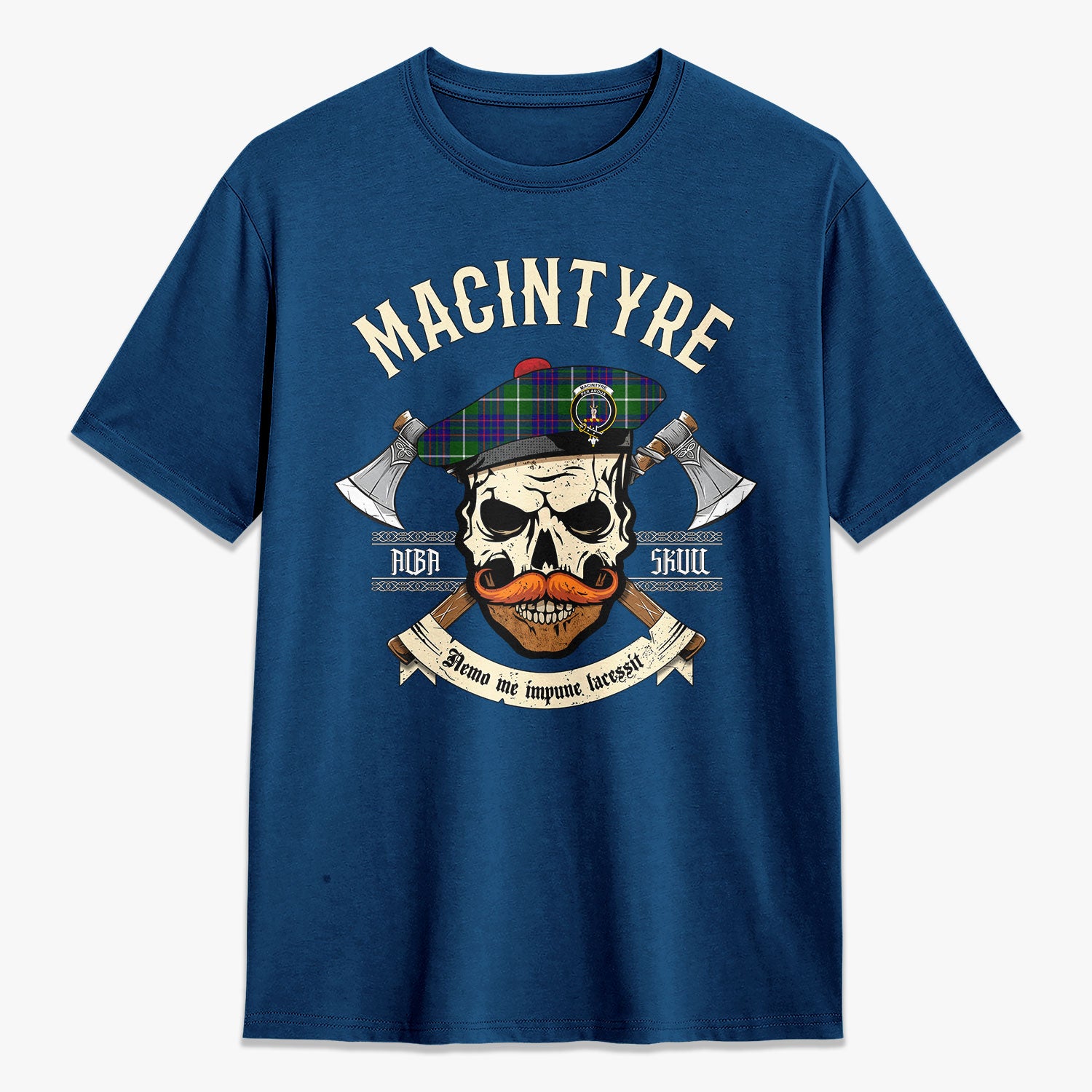 MacIntyre Hunting Modern Tartan Crest 2D T-shirt - Alba Skull Style