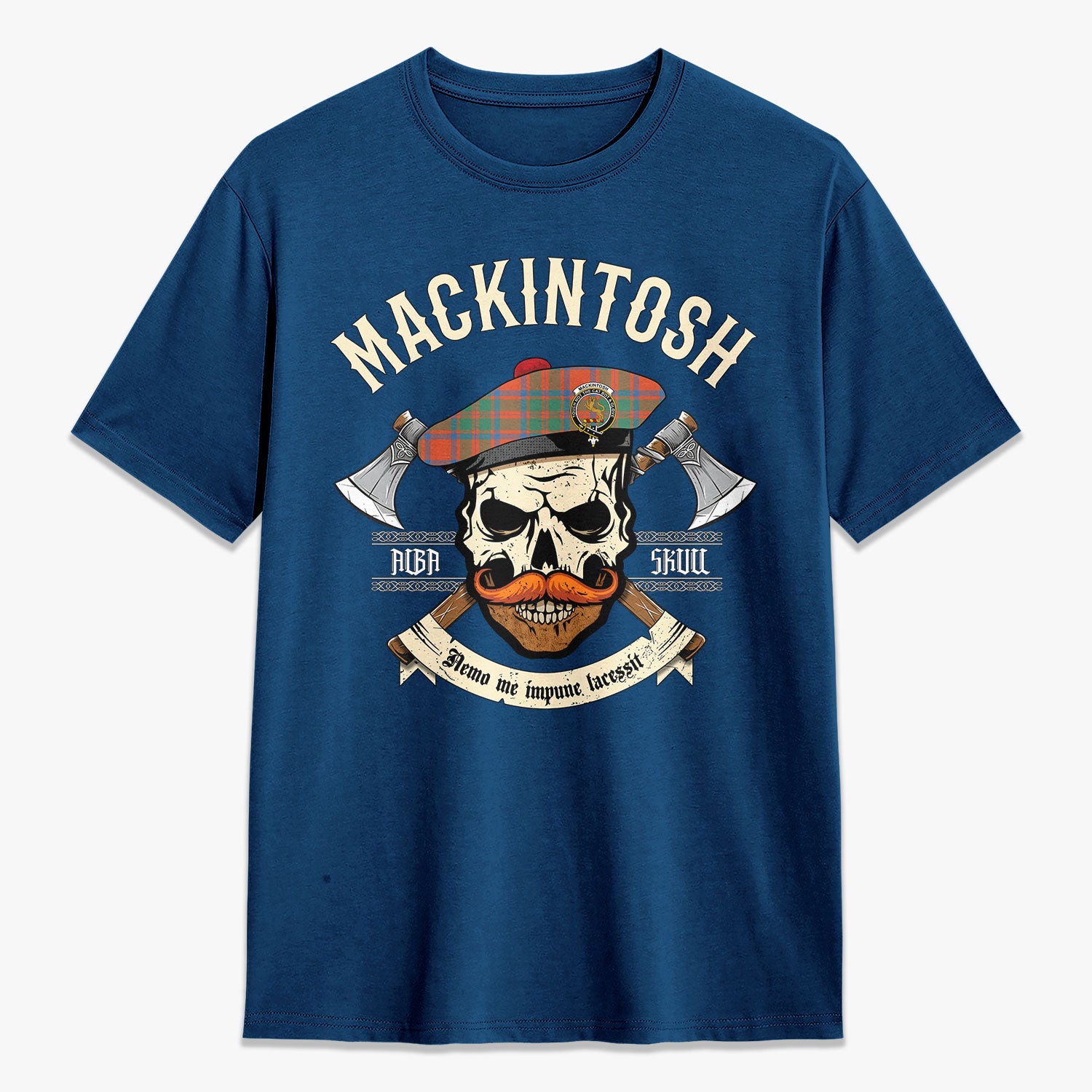 MacKintosh Ancient Tartan Crest 2D T-shirt - Alba Skull Style