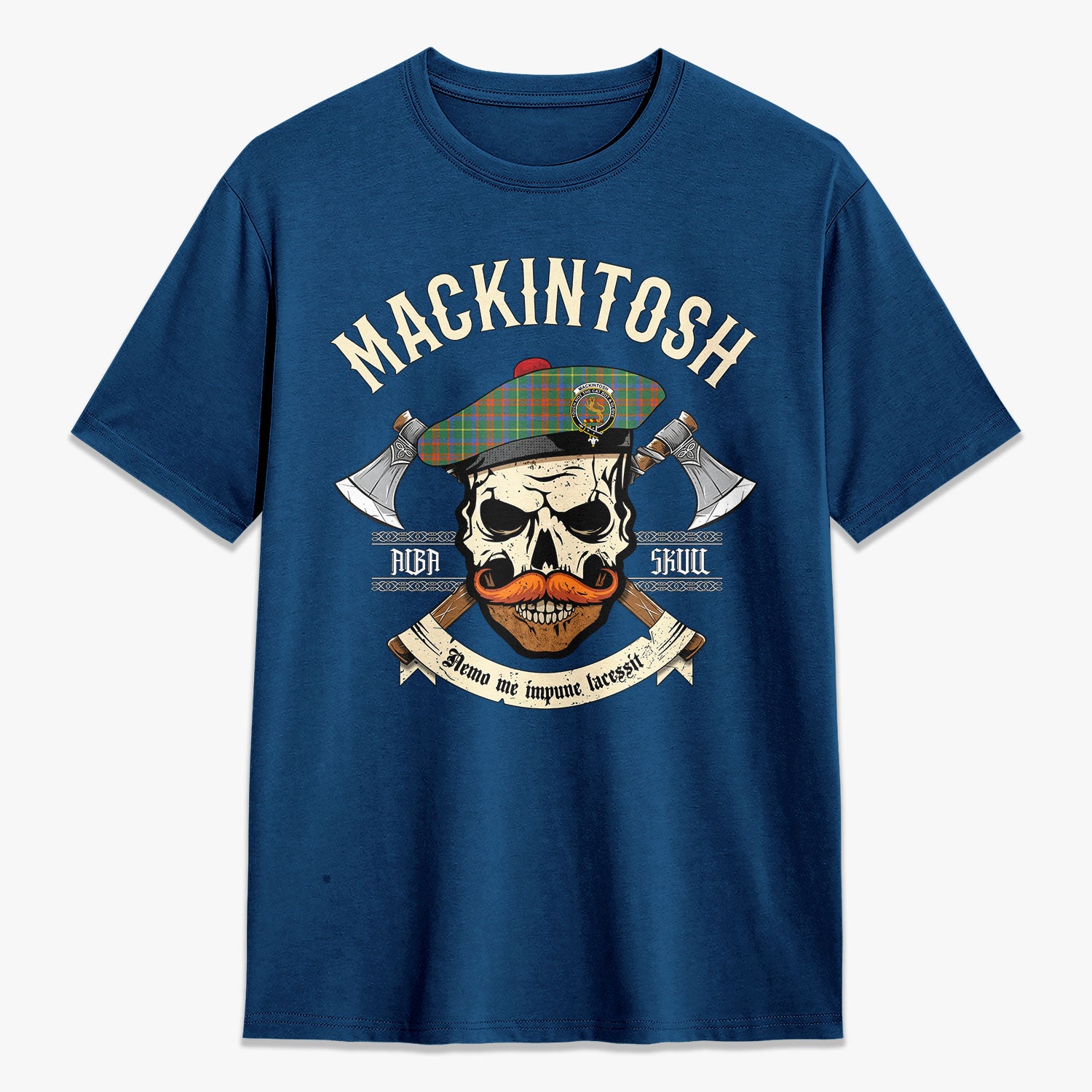 MacKintosh Hunting Ancient Tartan Crest 2D T-shirt - Alba Skull Style