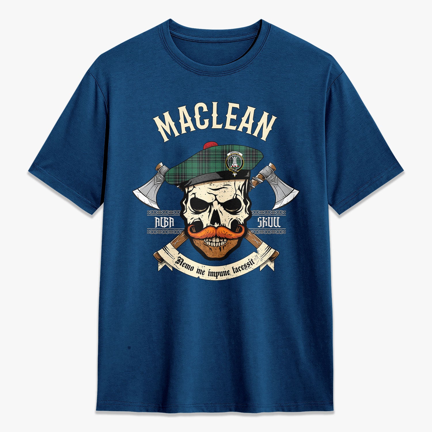 MacLean Hunting Ancient Tartan Crest 2D T-shirt - Alba Skull Style