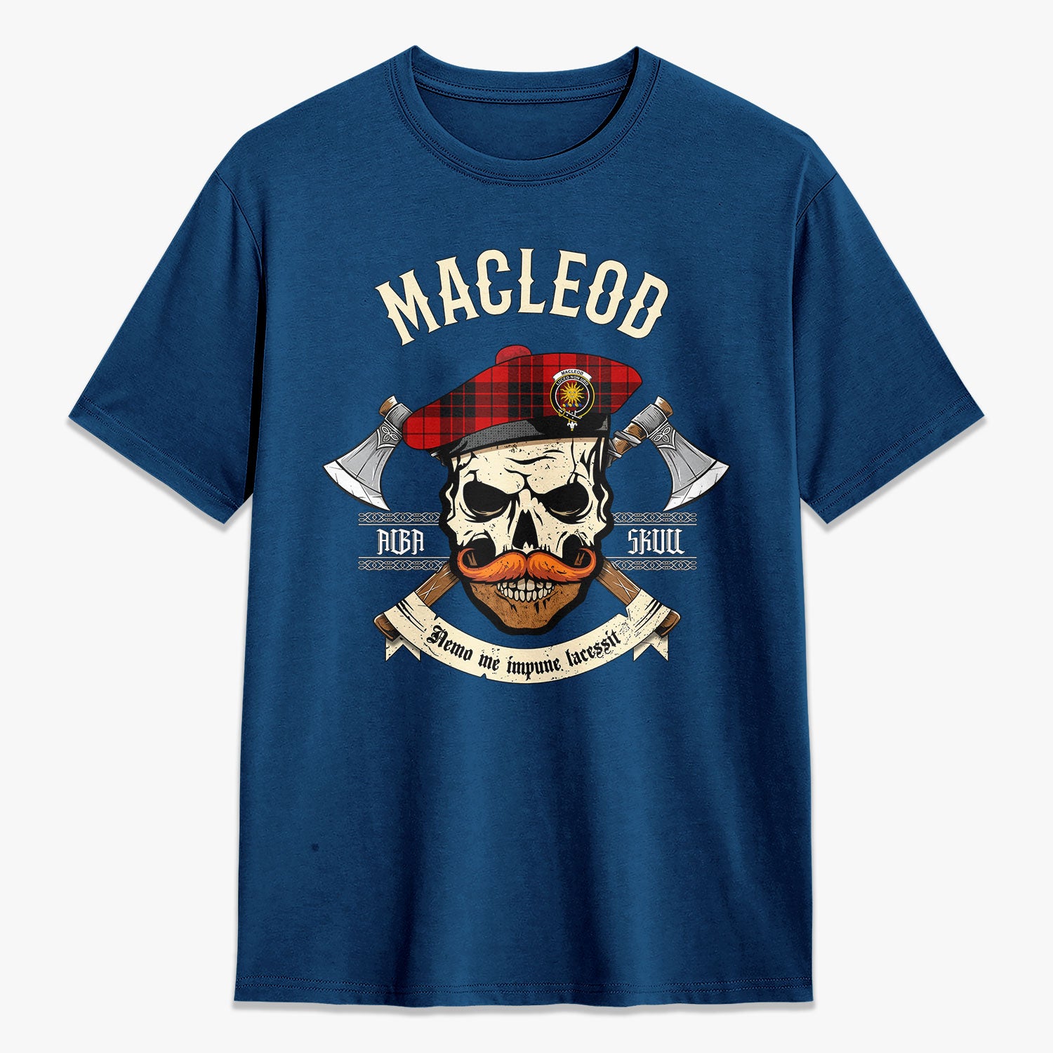 MacLeod of Raasay Tartan Crest 2D T-shirt - Alba Skull Style