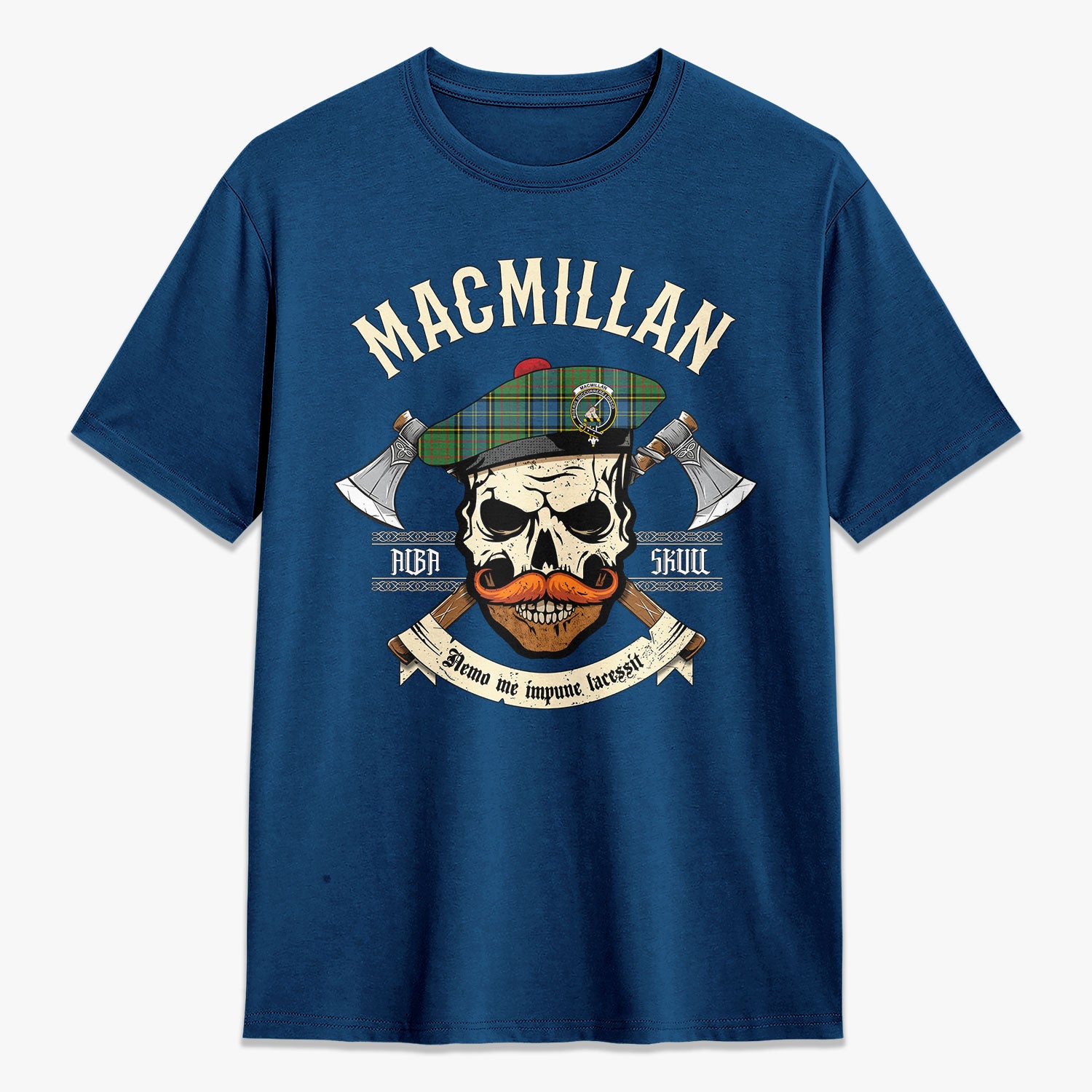 MacMillan Hunting Ancient Tartan Crest 2D T-shirt - Alba Skull Style