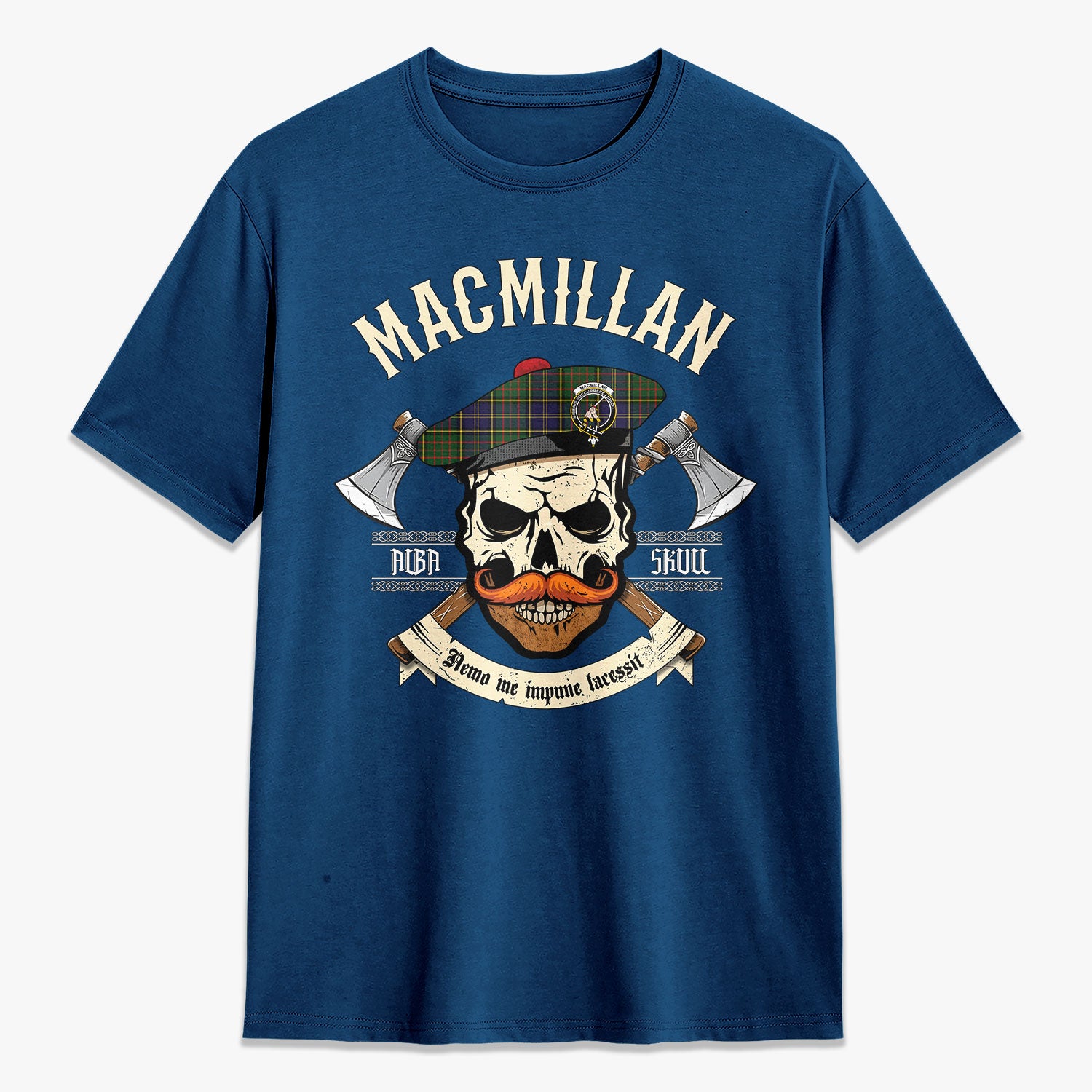 MacMillan Hunting Modern Tartan Crest 2D T-shirt - Alba Skull Style