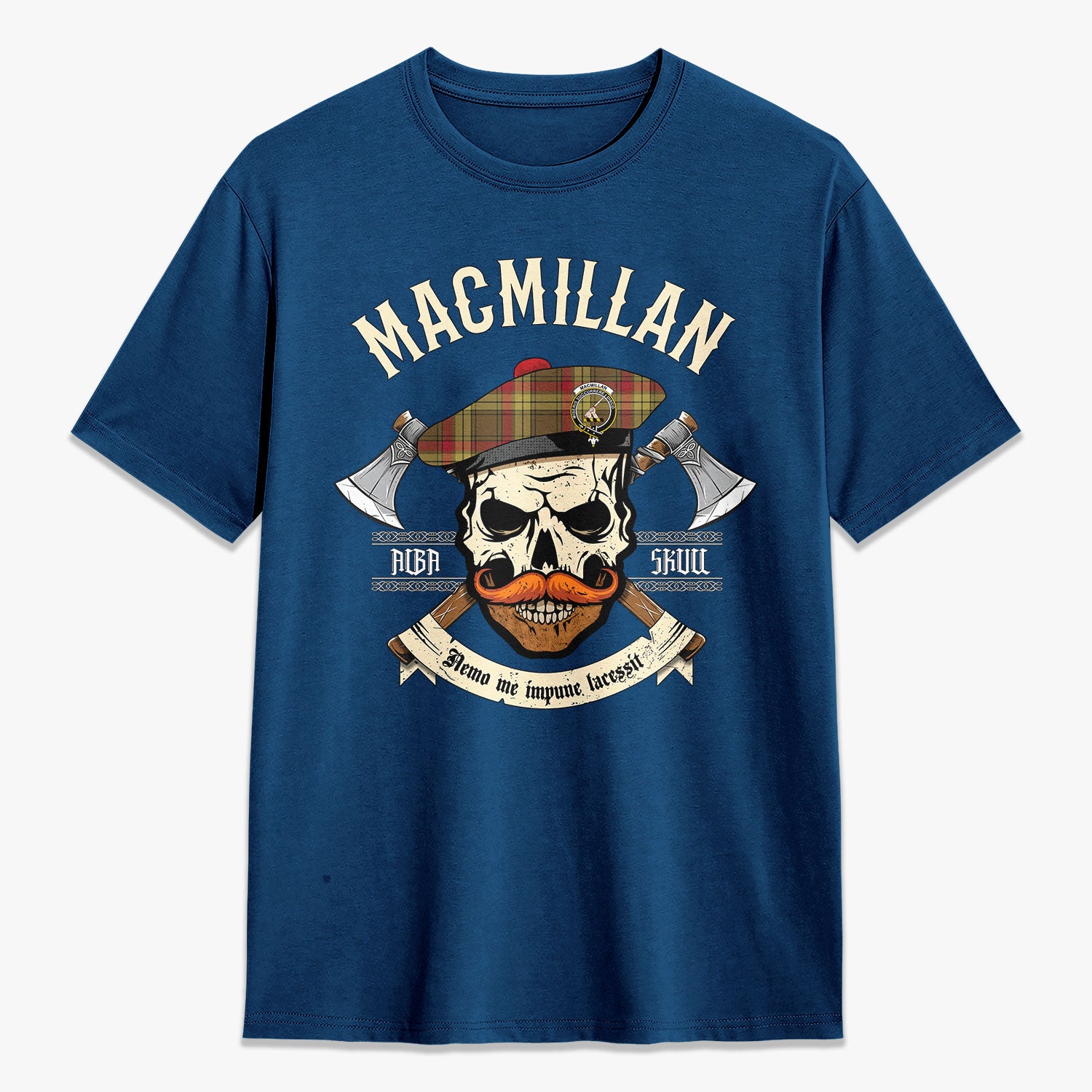 MacMillan Old Weathered Tartan Crest 2D T-shirt - Alba Skull Style