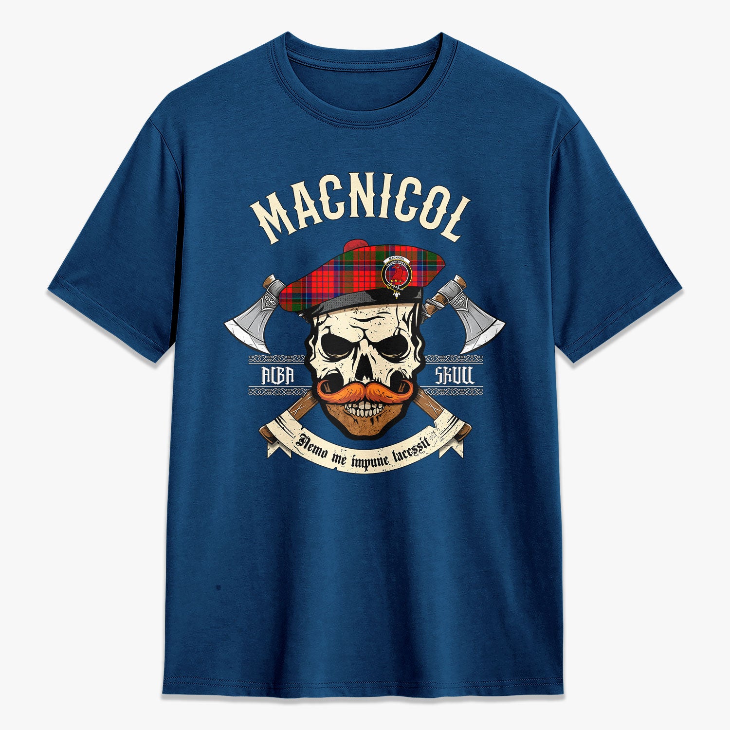 MacNicol (of Scorrybreac) Tartan Crest 2D T-shirt - Alba Skull Style