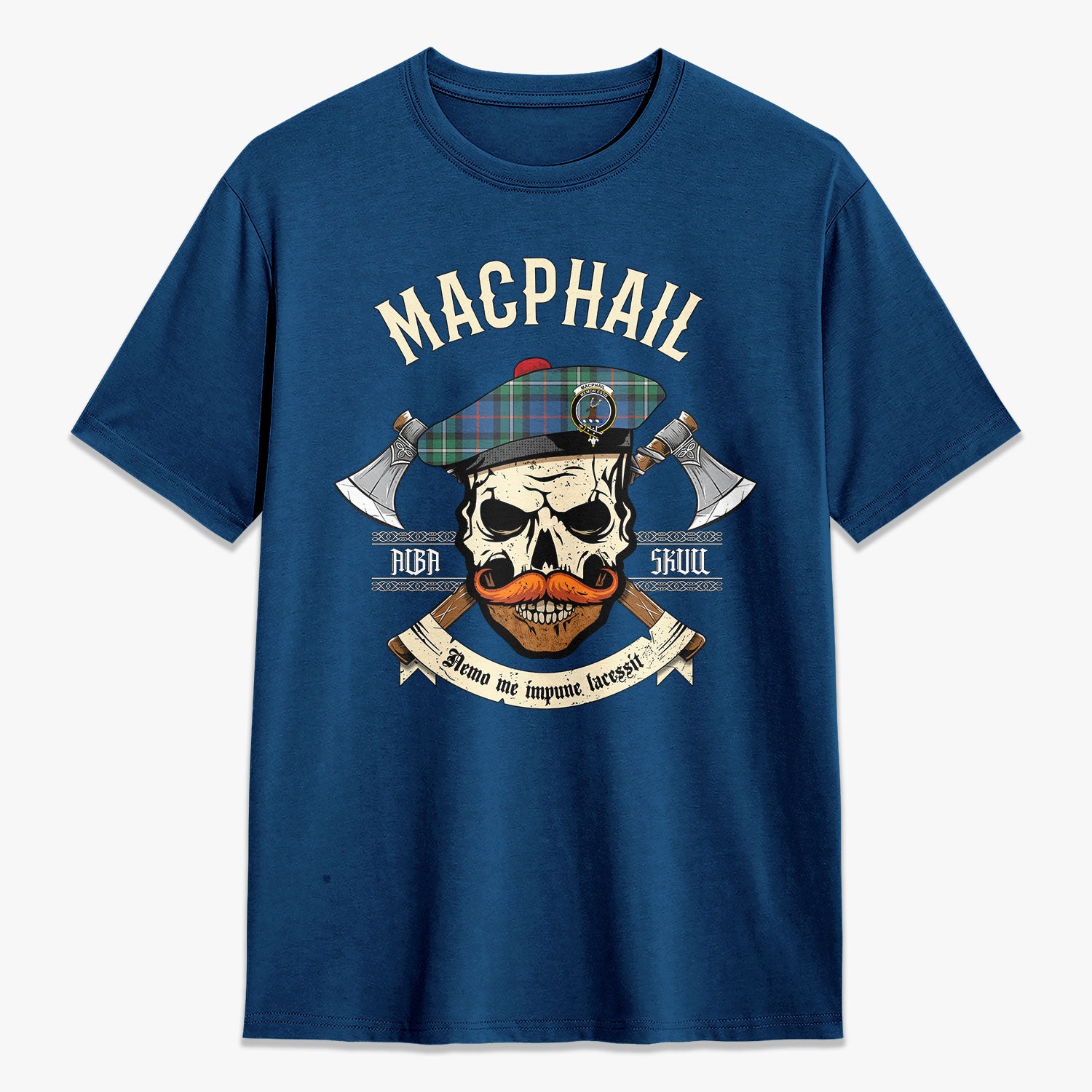 MacPhail Hunting Ancient Tartan Crest 2D T-shirt - Alba Skull Style