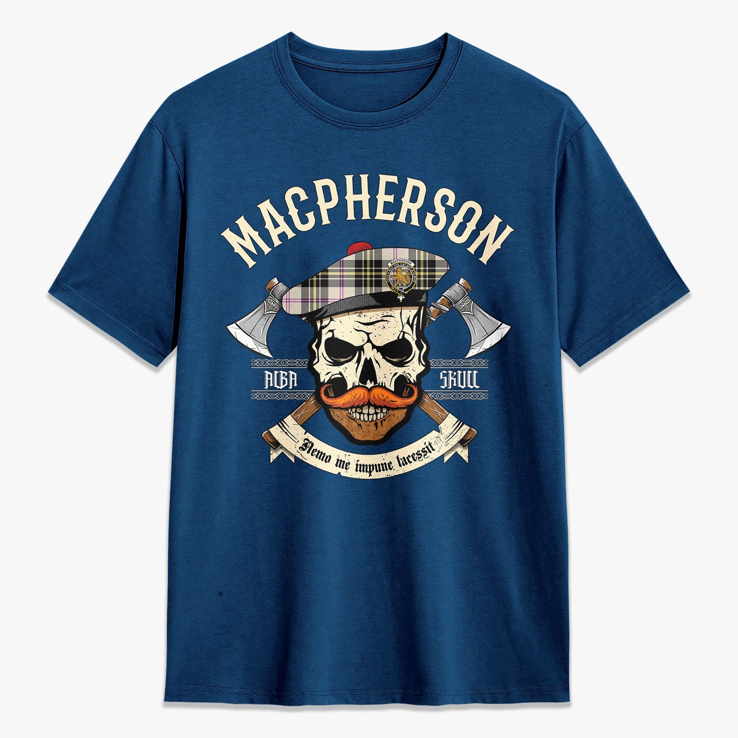 MacPherson Dress Ancient Tartan Crest 2D T-shirt - Alba Skull Style