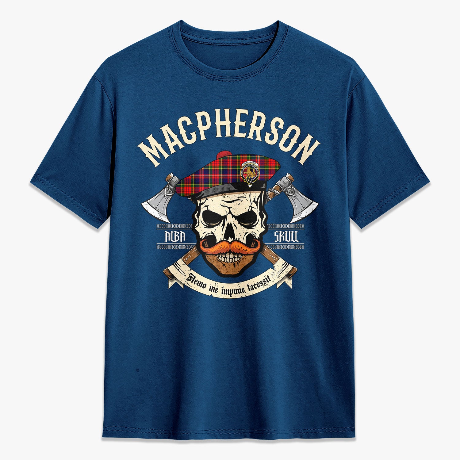 MacPherson Modern Tartan Crest 2D T-shirt - Alba Skull Style