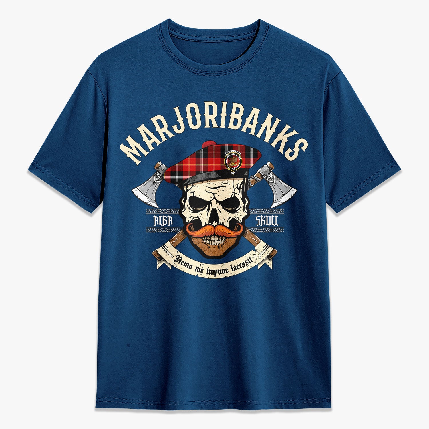 Marjoribanks Tartan Crest 2D T-shirt - Alba Skull Style