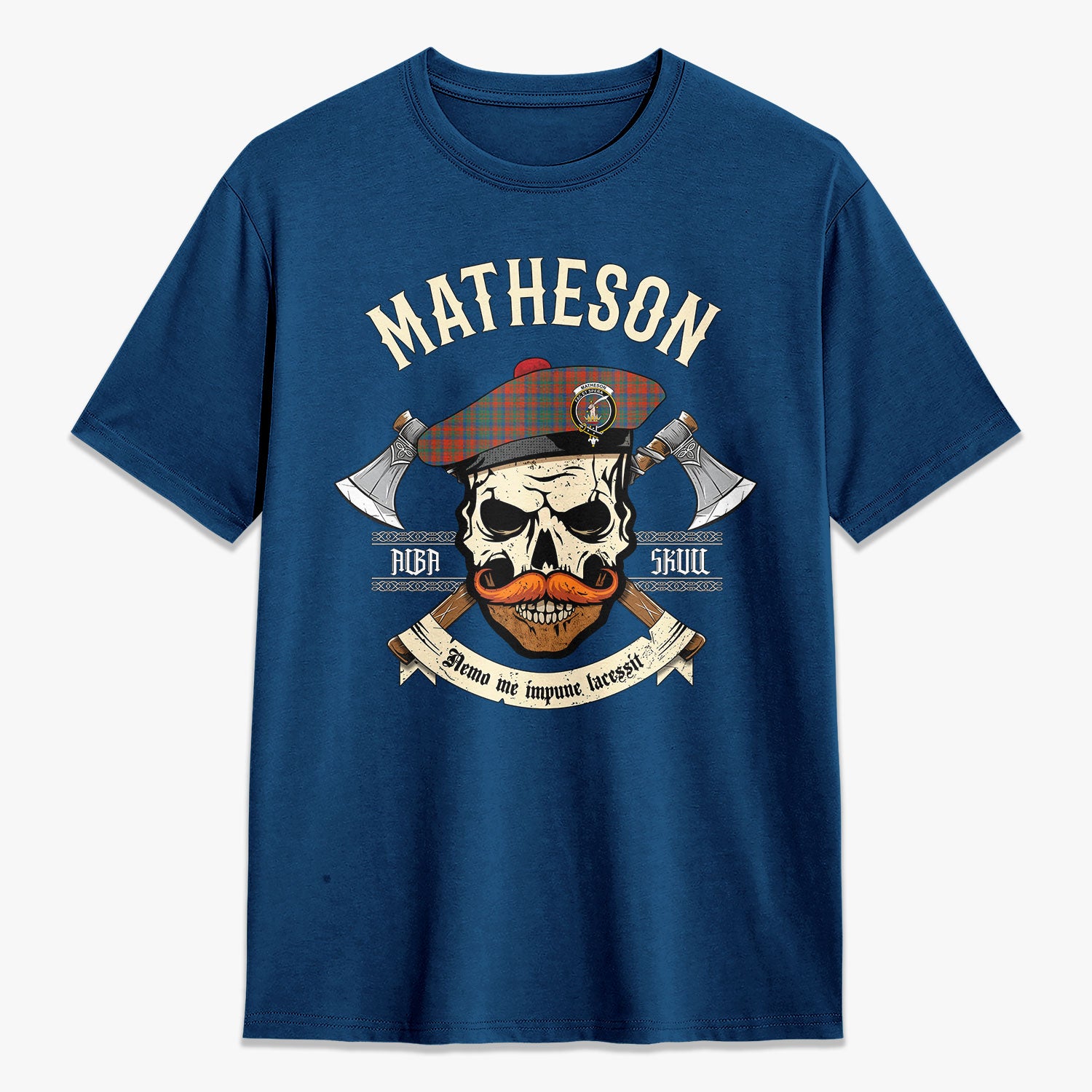 Matheson Ancient Tartan Crest 2D T-shirt - Alba Skull Style