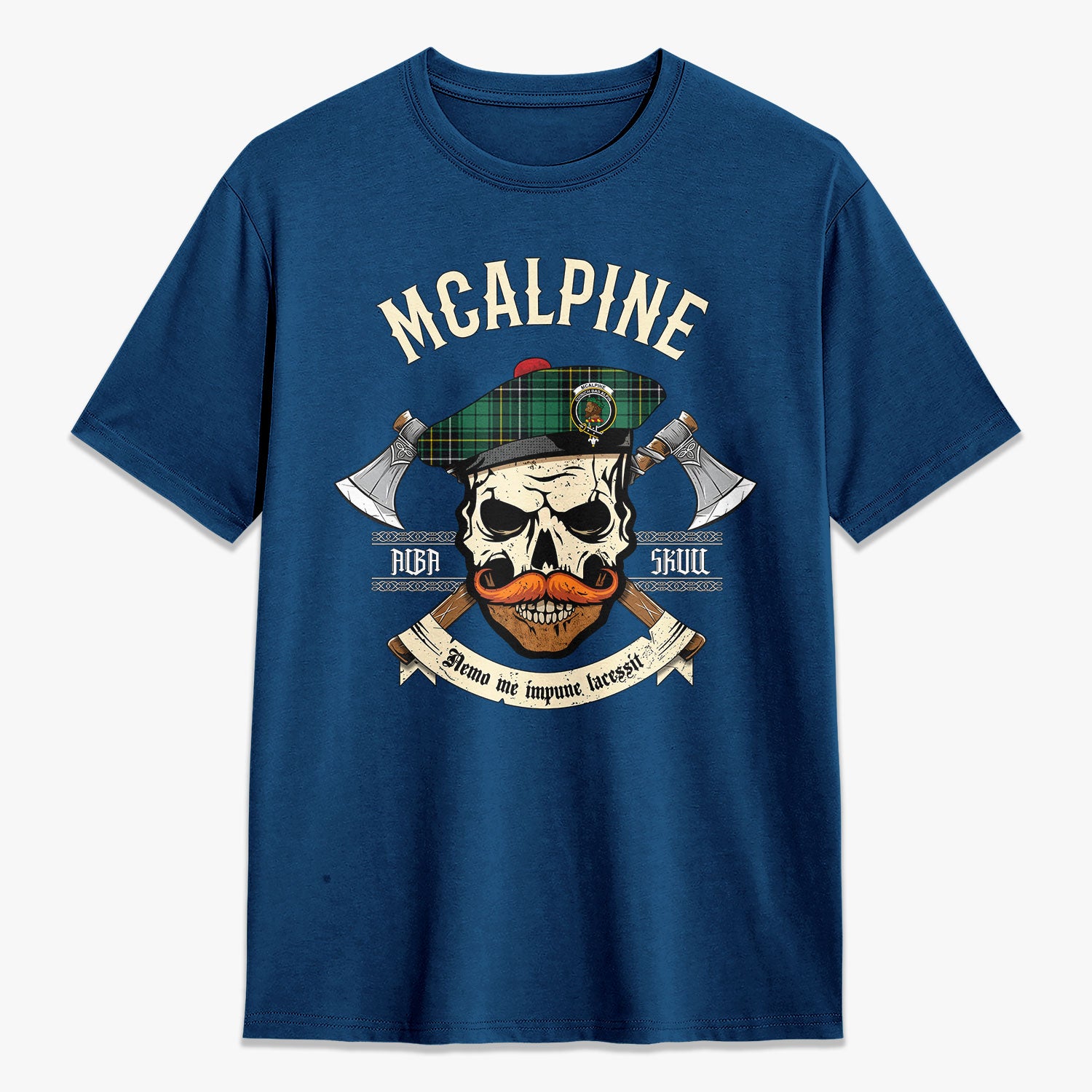 McAlpine Ancient Tartan Crest 2D T-shirt - Alba Skull Style