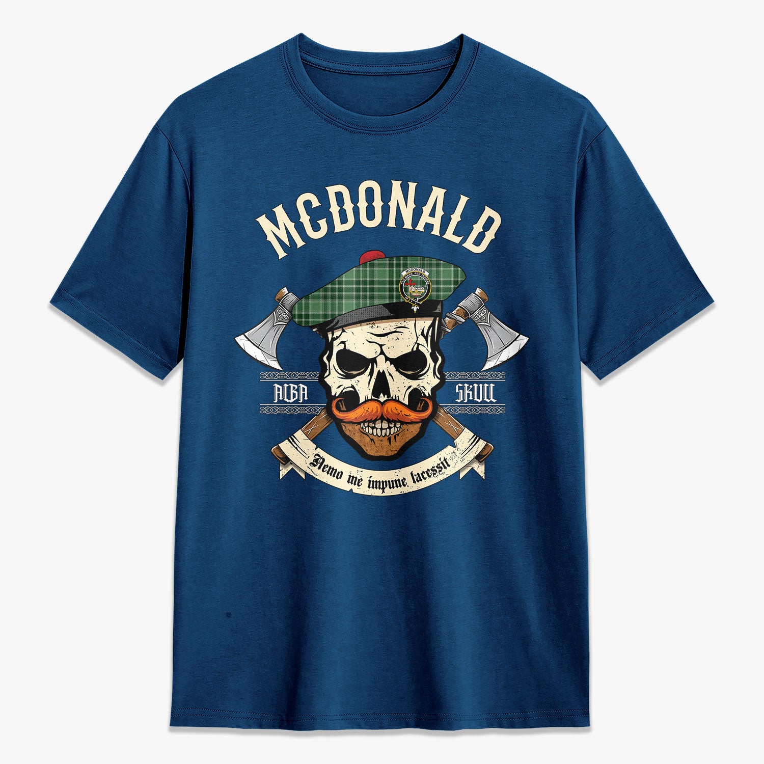 McDonald Lord of the Isles Hunting Tartan Crest 2D T-shirt - Alba Skull Style