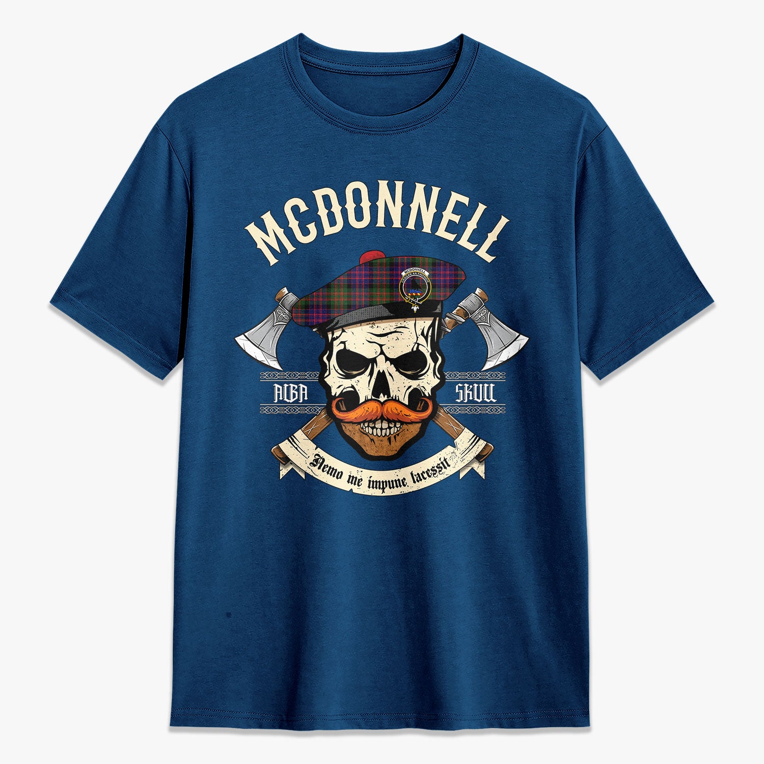 McDonnell of Glengarry Ancient Tartan Crest 2D T-shirt - Alba Skull Style