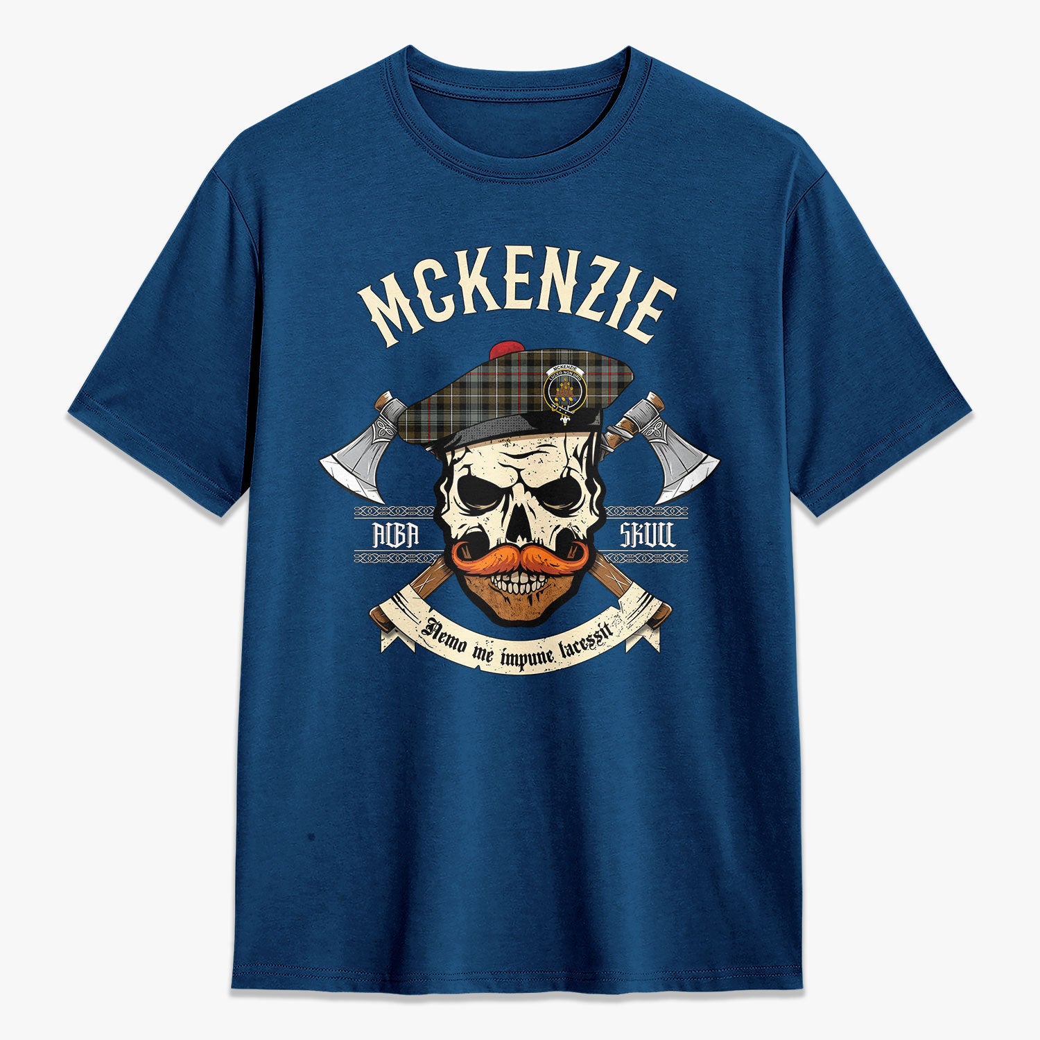 McKenzie Weathered Tartan Crest 2D T-shirt - Alba Skull Style