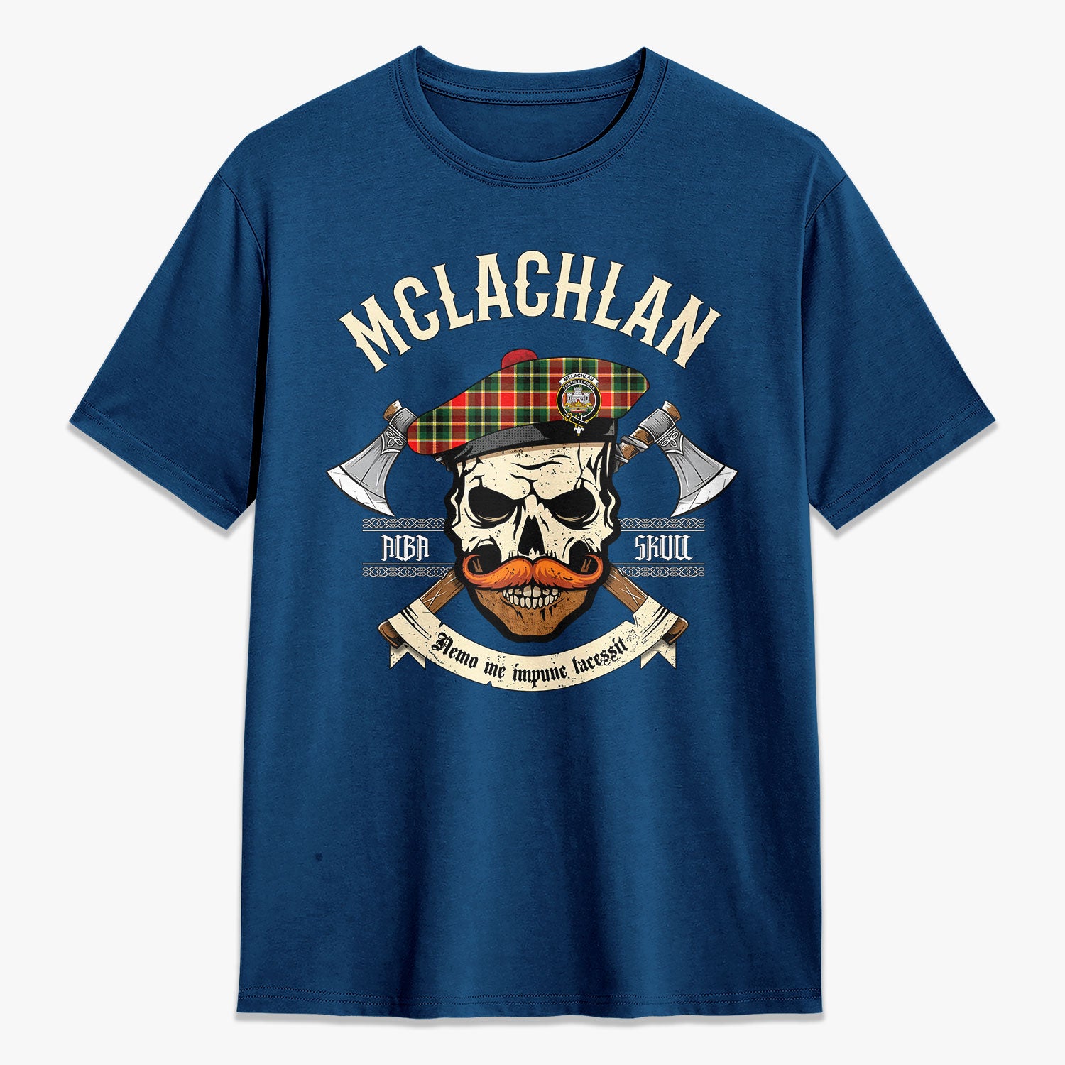 McLachlan Hunting Modern Tartan Crest 2D T-shirt - Alba Skull Style