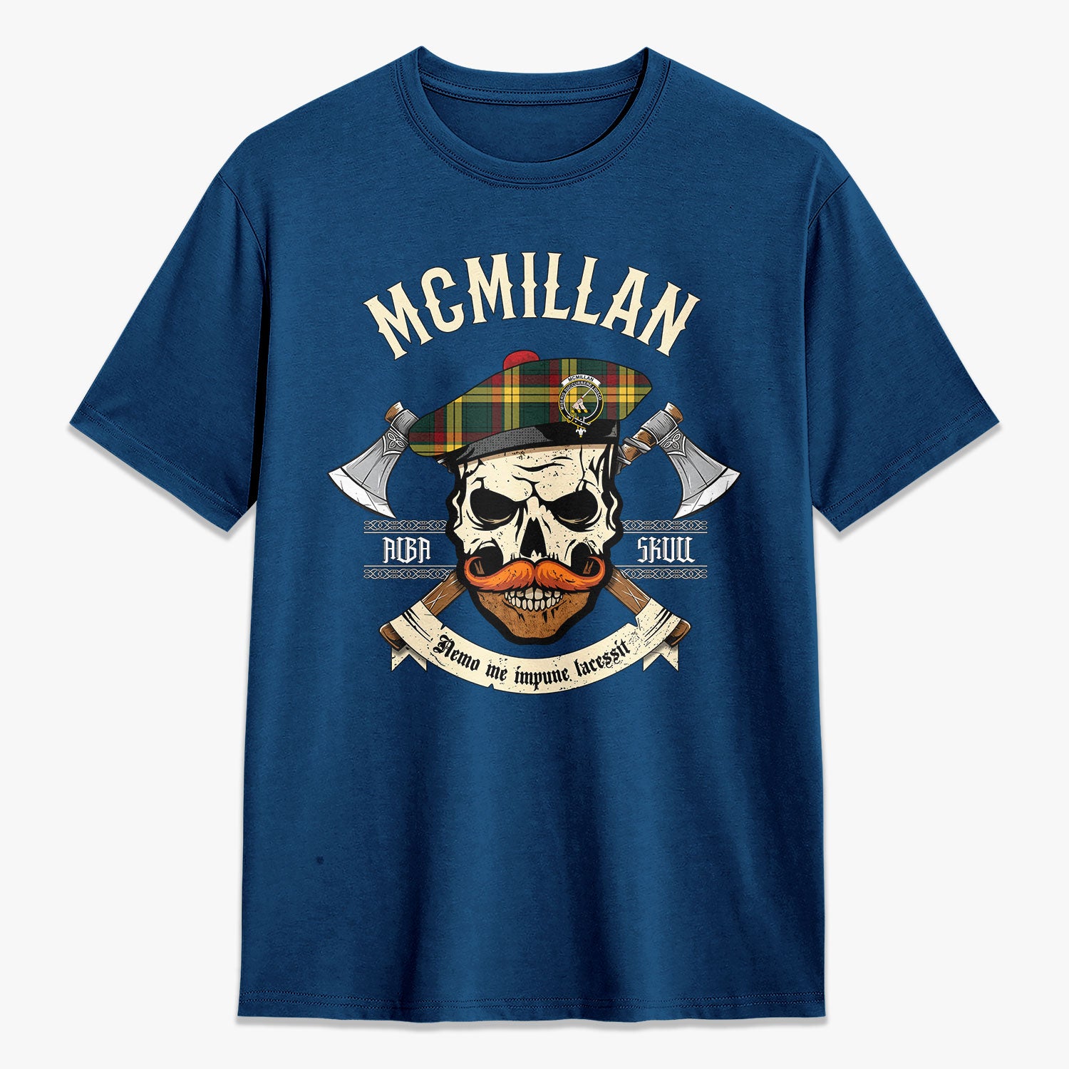 McMillan Old Modern Tartan Crest 2D T-shirt - Alba Skull Style