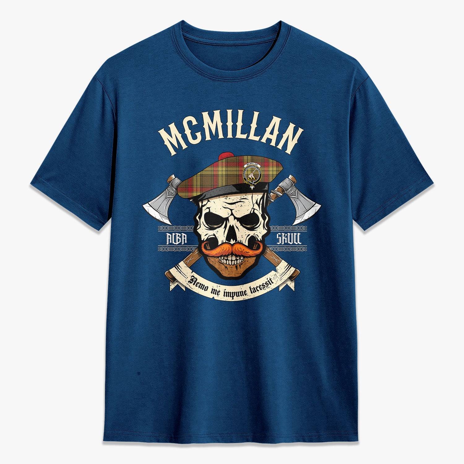 McMillan Old Weathered Tartan Crest 2D T-shirt - Alba Skull Style