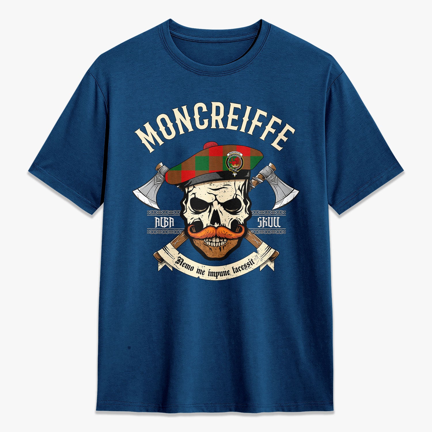 Moncreiffe (or Moncreiff) Tartan Crest 2D T-shirt - Alba Skull Style