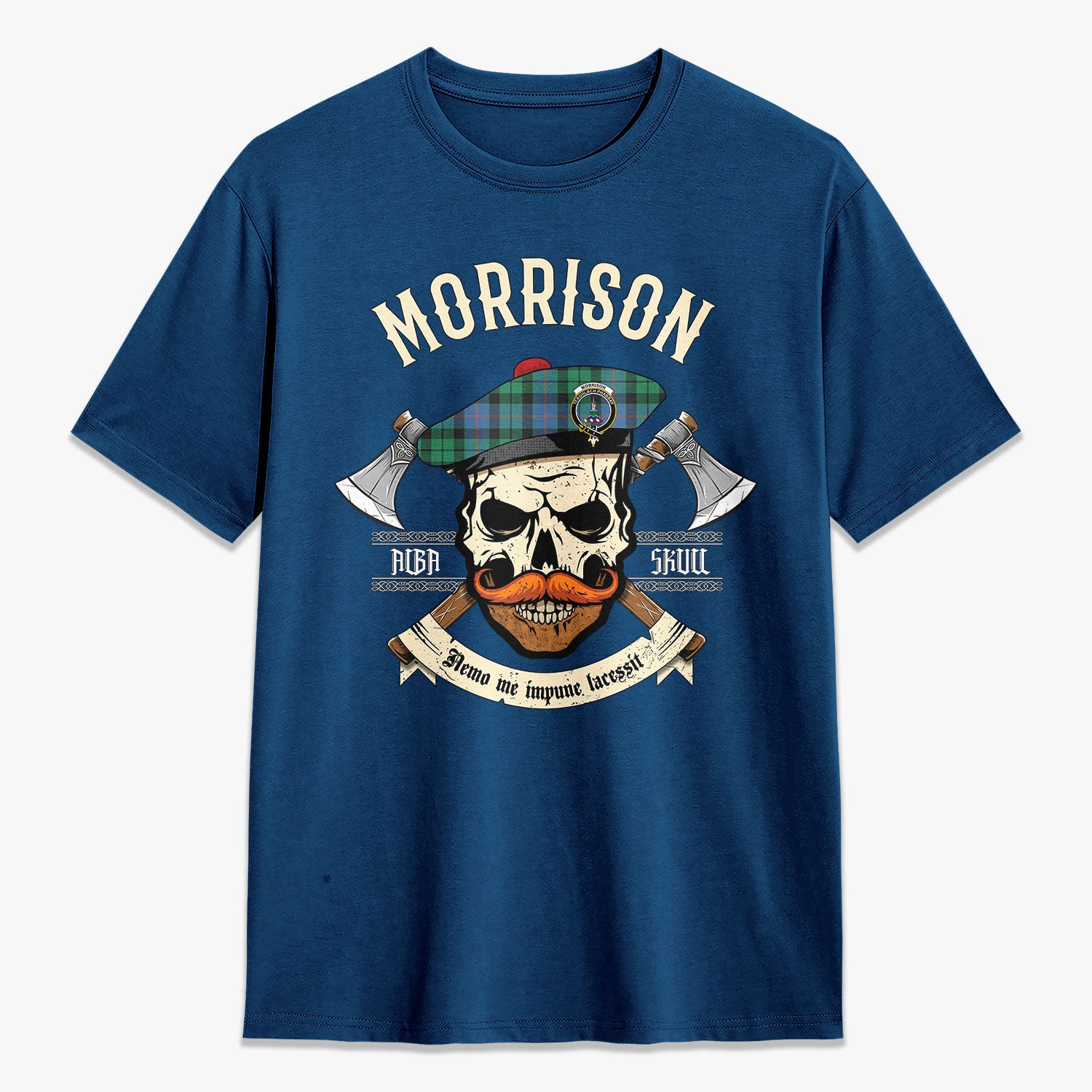 Morrison Ancient Tartan Crest 2D T-shirt - Alba Skull Style