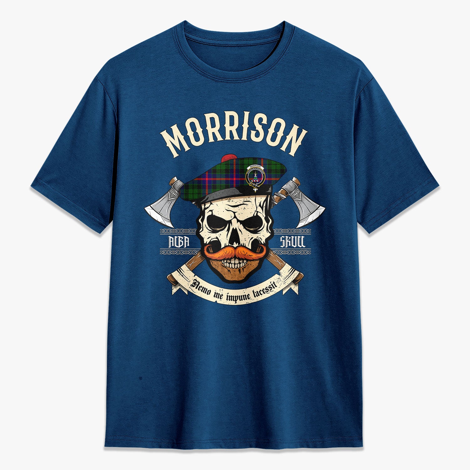 Morrison Modern Tartan Crest 2D T-shirt - Alba Skull Style