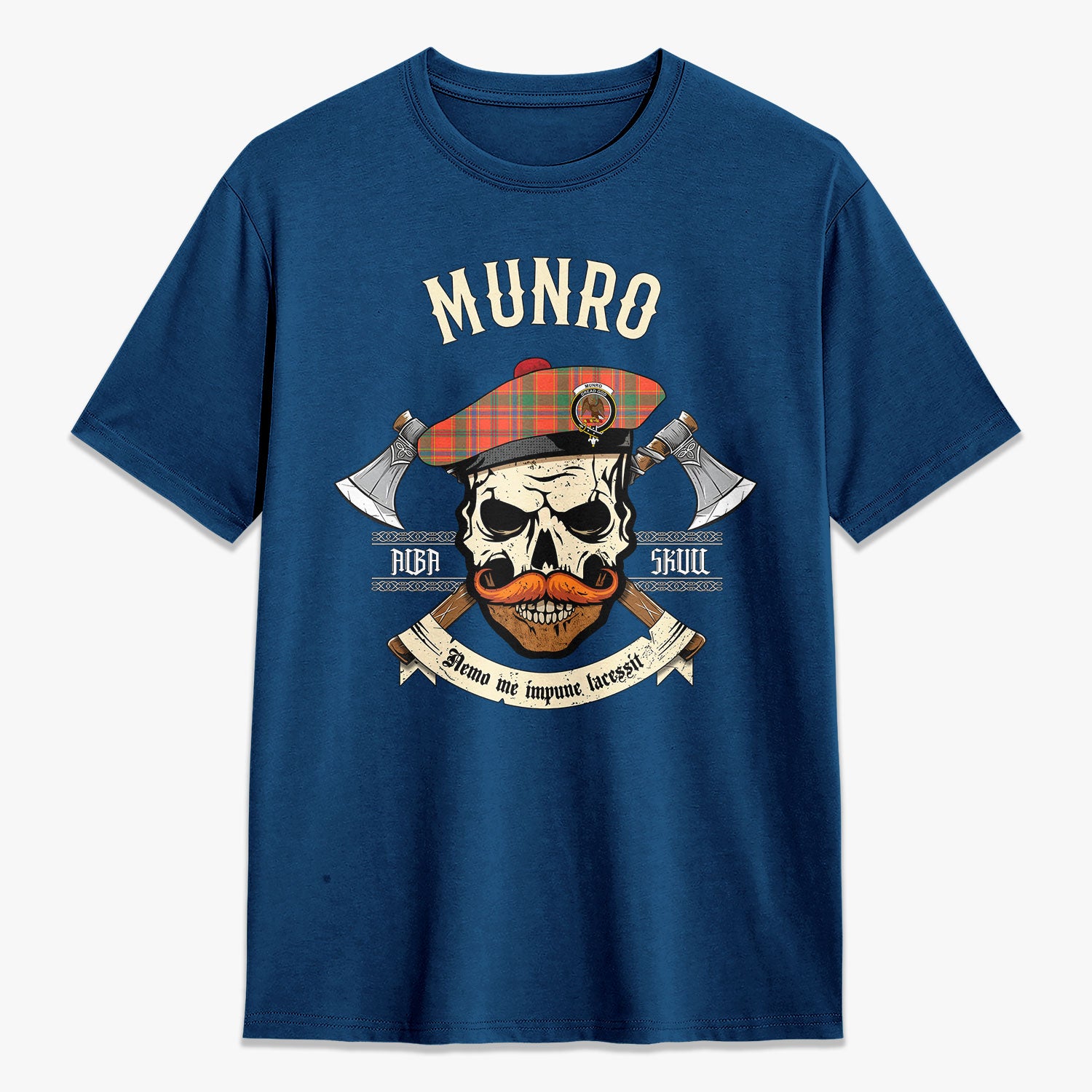 Munro Ancient Tartan Crest 2D T-shirt - Alba Skull Style