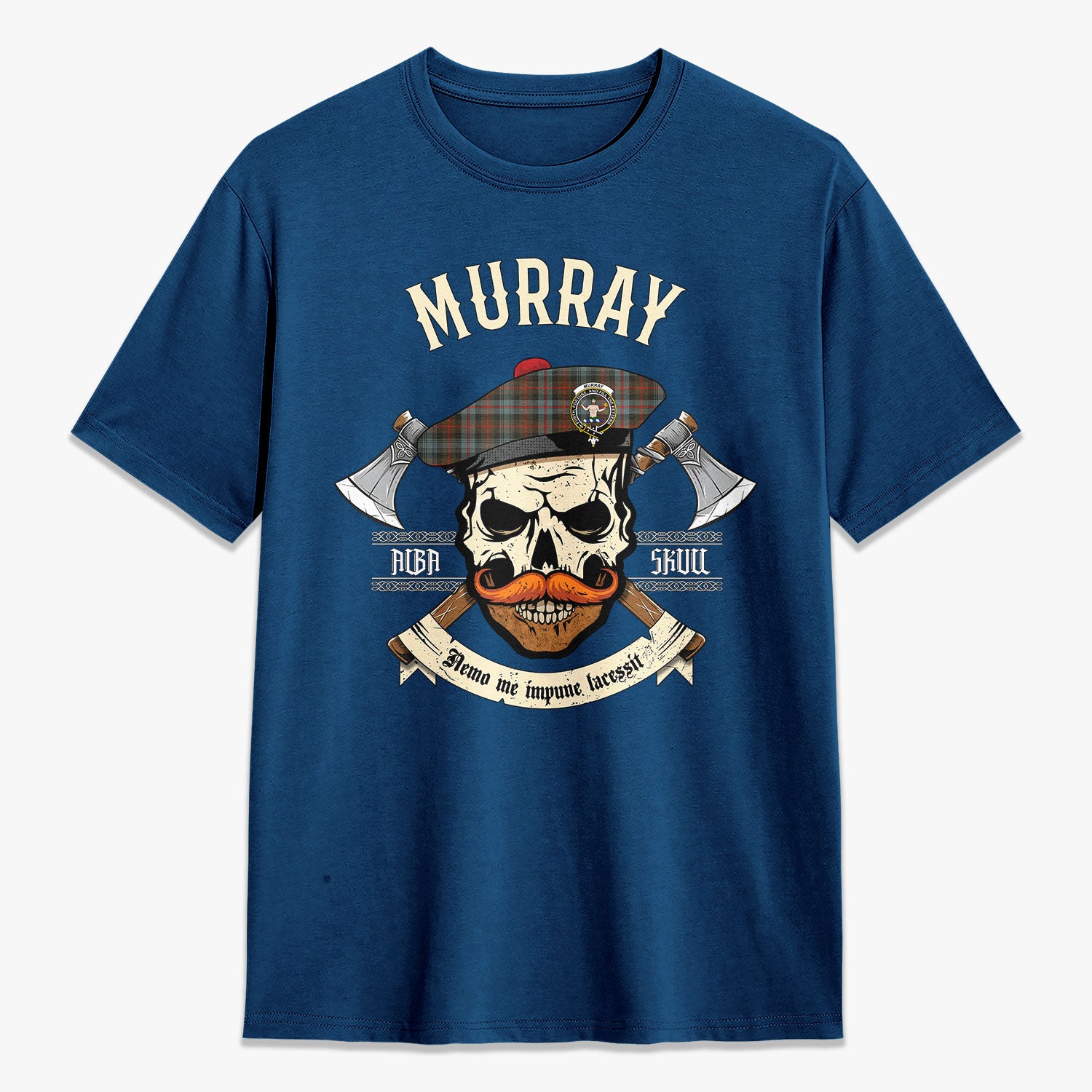 Murray of Atholl Weathered Tartan Crest 2D T-shirt - Alba Skull Style