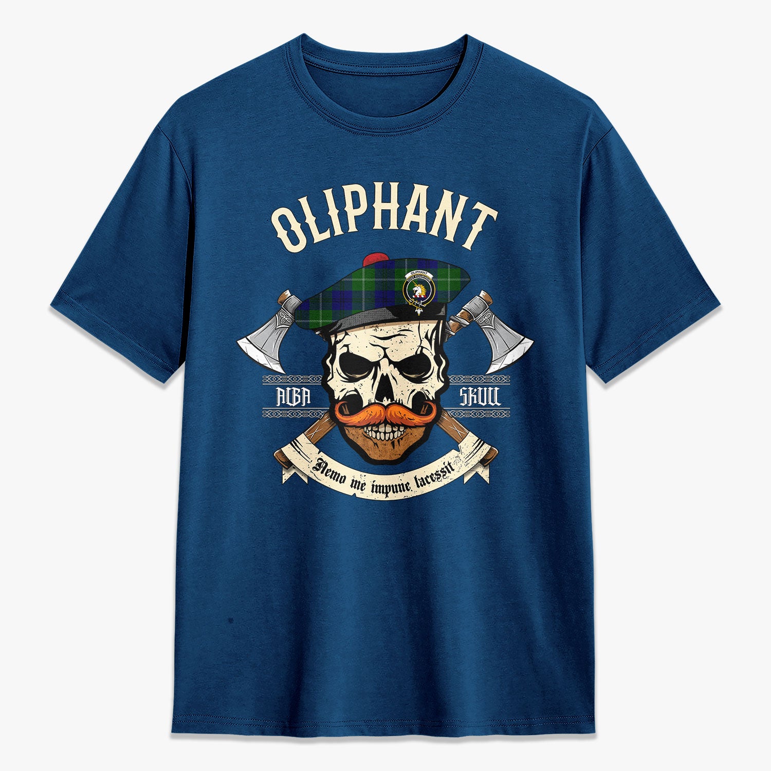 Oliphant Modern Tartan Crest 2D T-shirt - Alba Skull Style